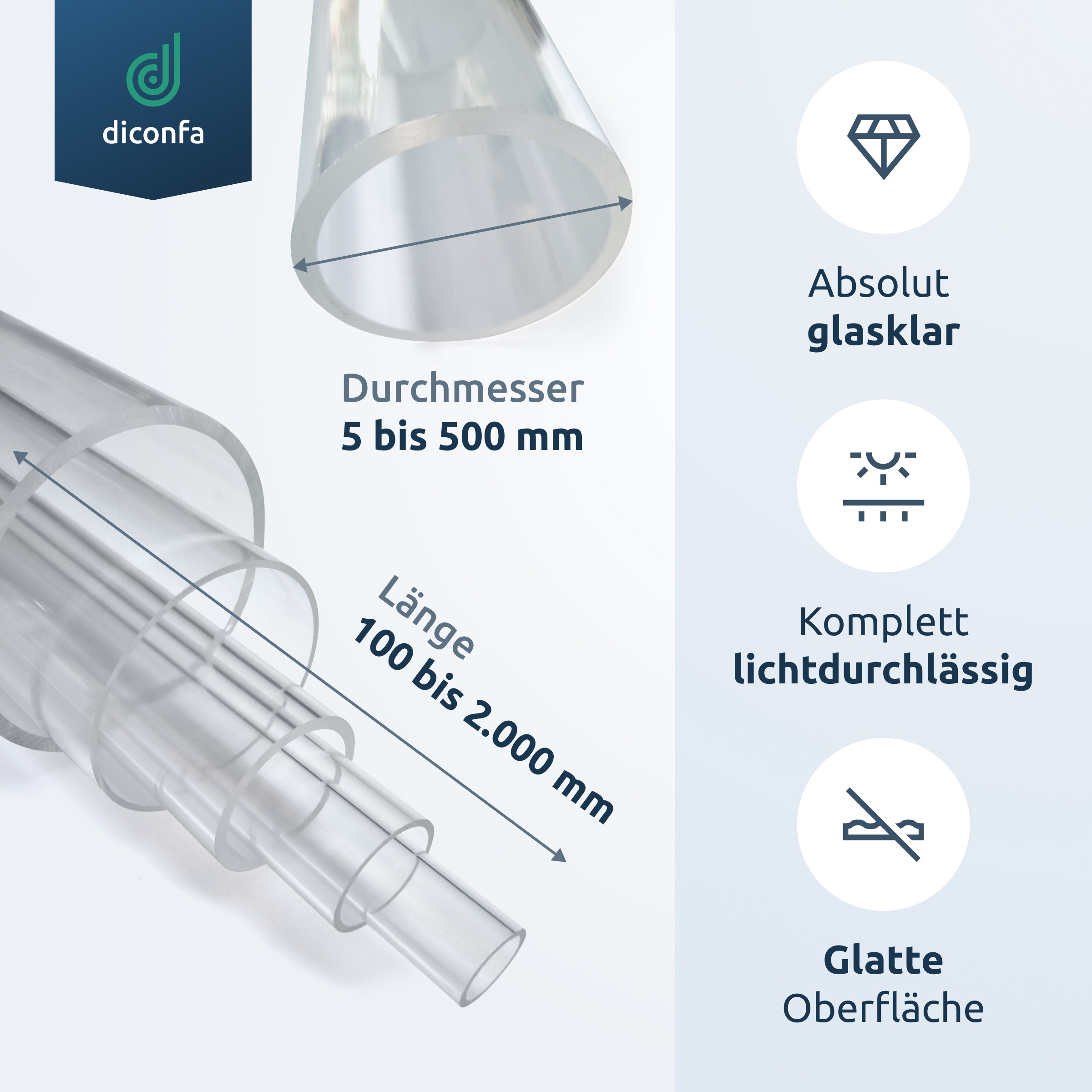 diconfa Acrylglas Kunststoff-Rohr glasklar nach Maß