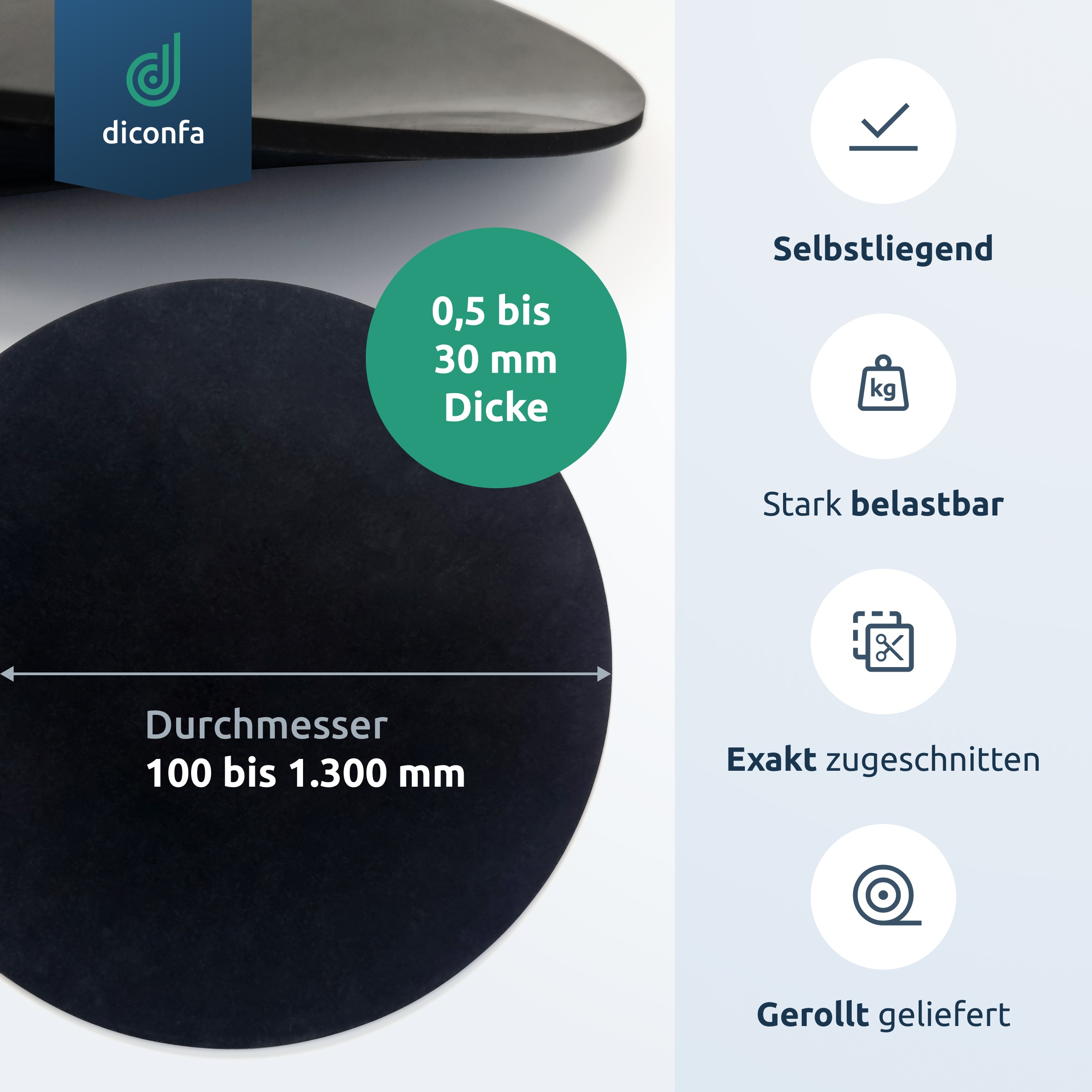 diconfa RUNDE Gummimatte SBR nach Maß