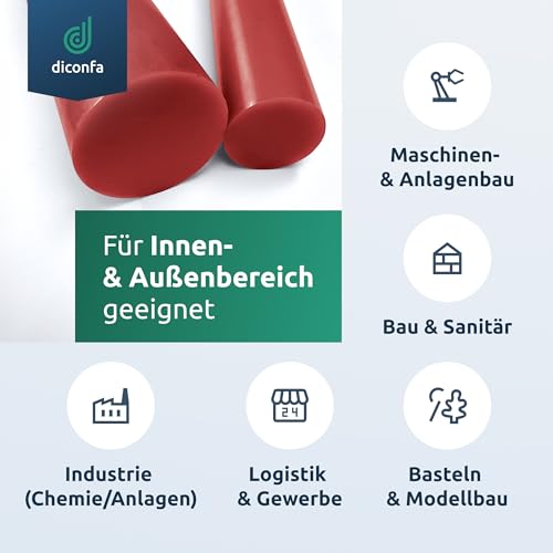 diconfa PVC Rundstab rot NACH Maß - Ø: 6 bis 100 mm - LÄNGE: 10 bis 1000 mm entgratet Kunststoffstange - Hart Vollmaterial Rund-stock robust langlebig