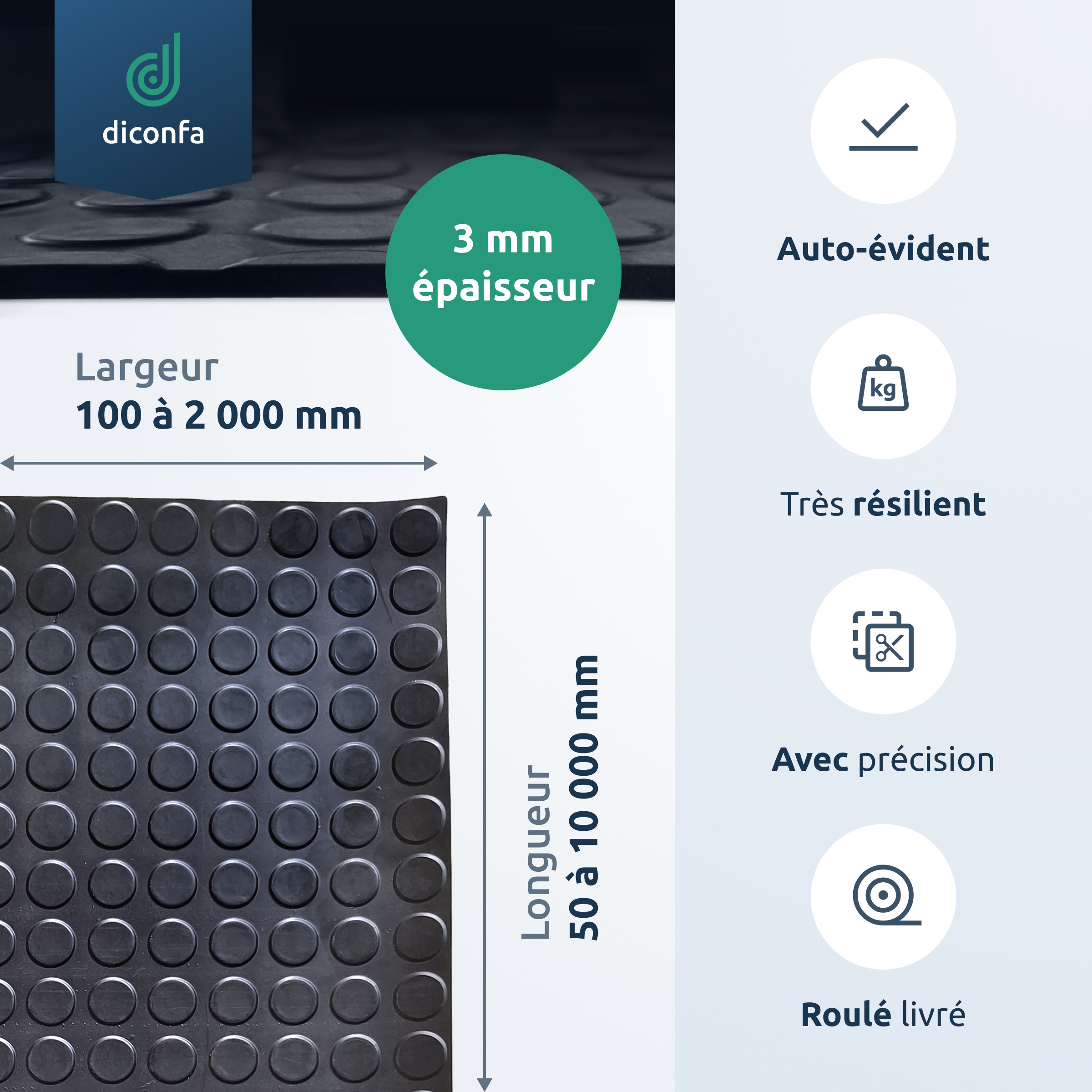 Tapis à picots diconfa Tapis en caoutchouc 3 mm d'épaisseur