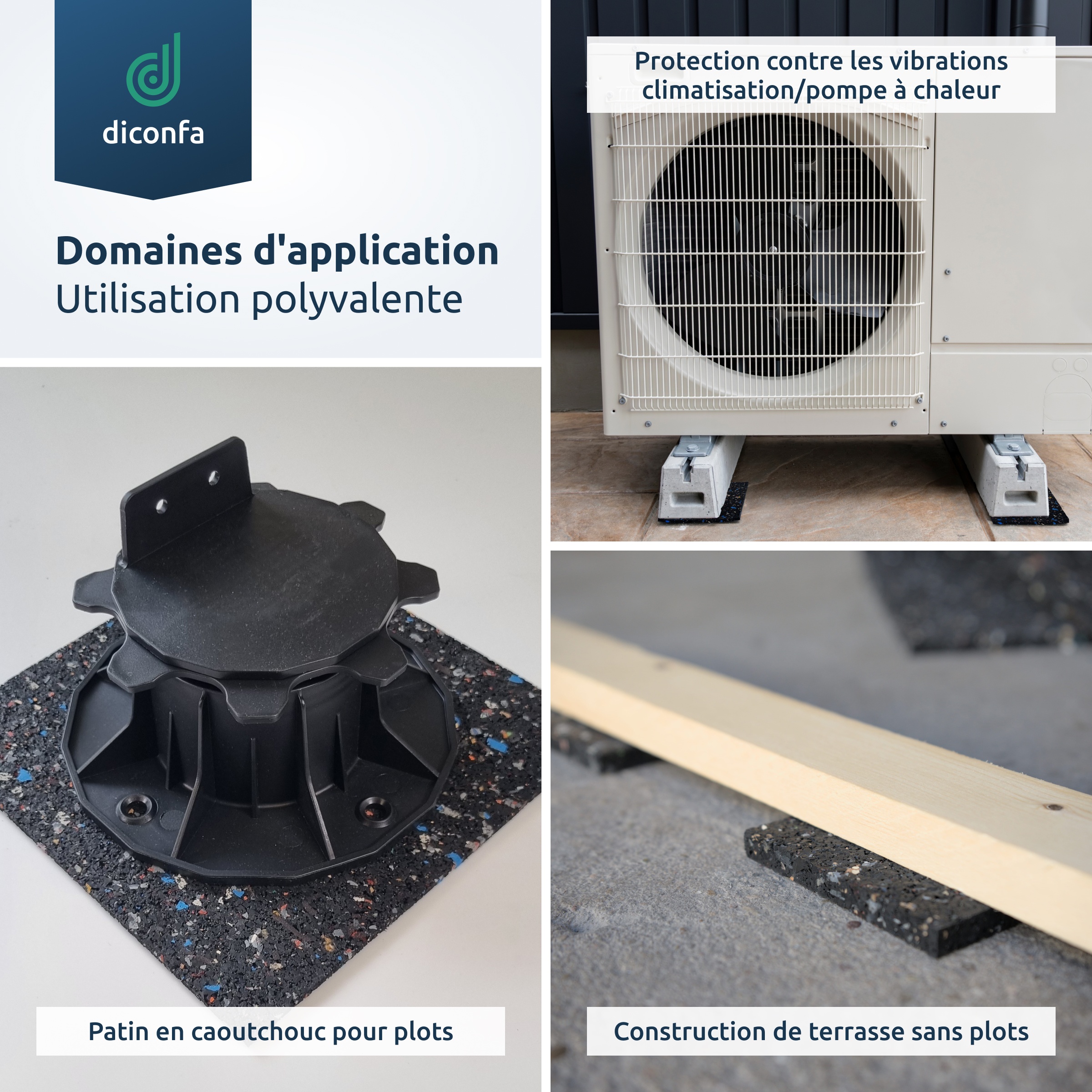 coussinets de terrasse en granulé de caoutchouc 200 x 200 mm