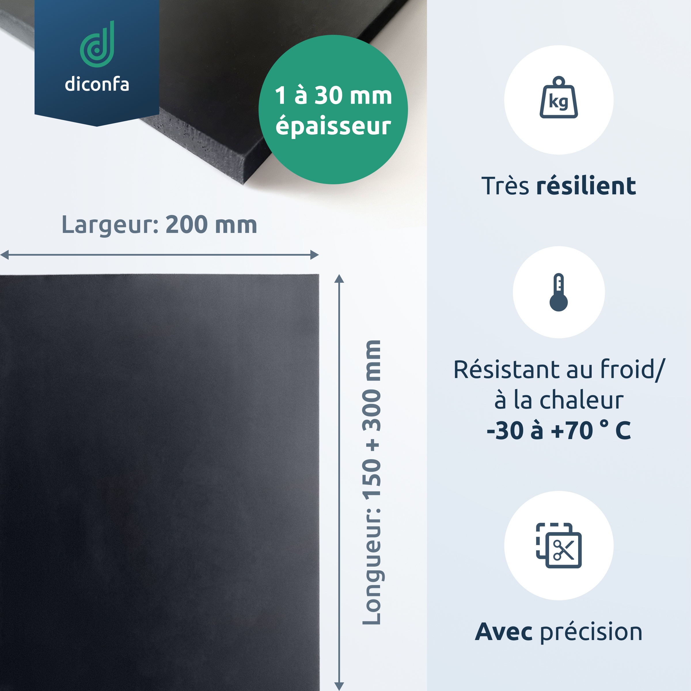 Tapis en caoutchouc diconfa DIN A4 ou A5 – SBR, NBR/SBR ou EPDM