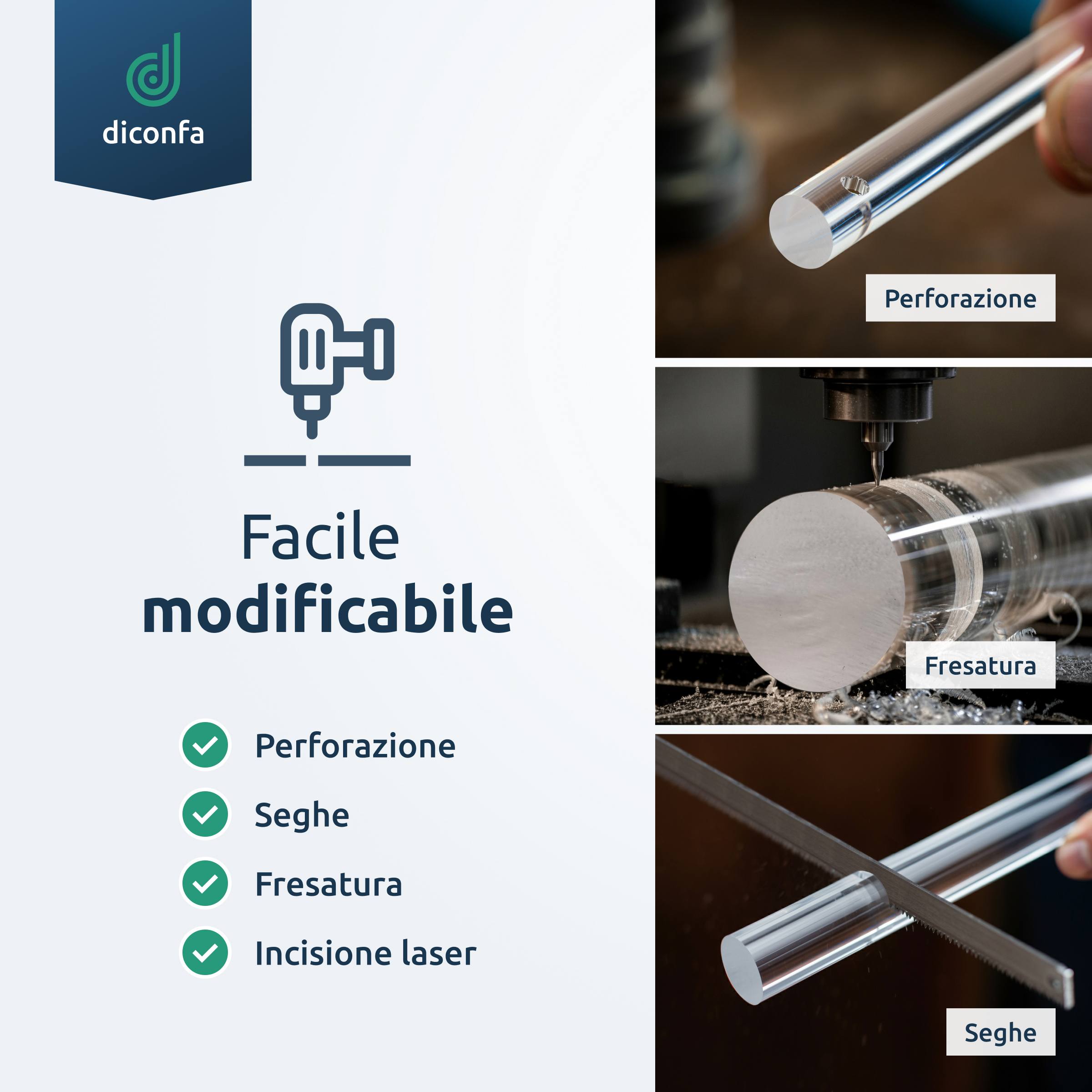 Asta rotonda in plexiglass trasparente su misura