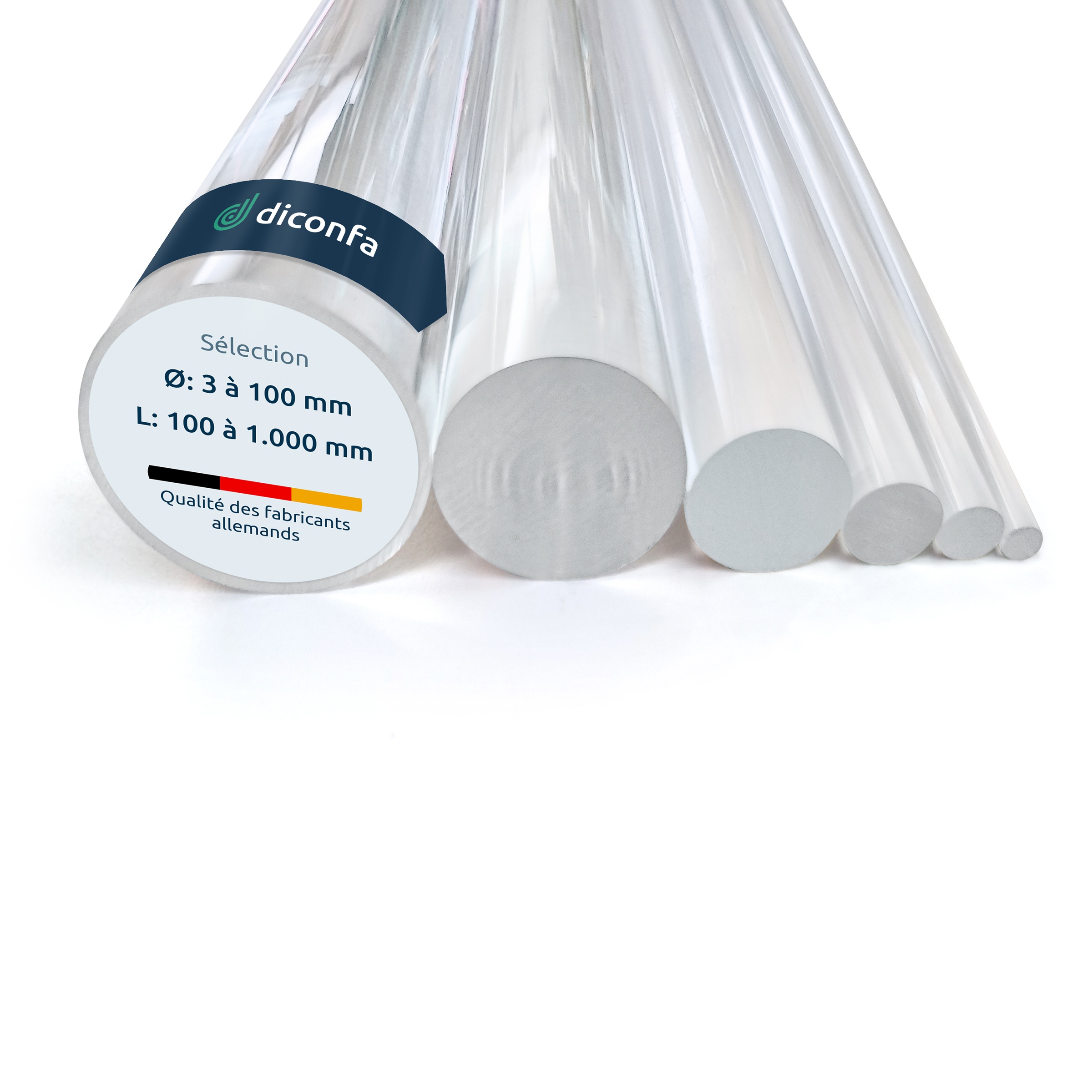 diconfa Verre acrylique incolore Barre ronde sur mesure