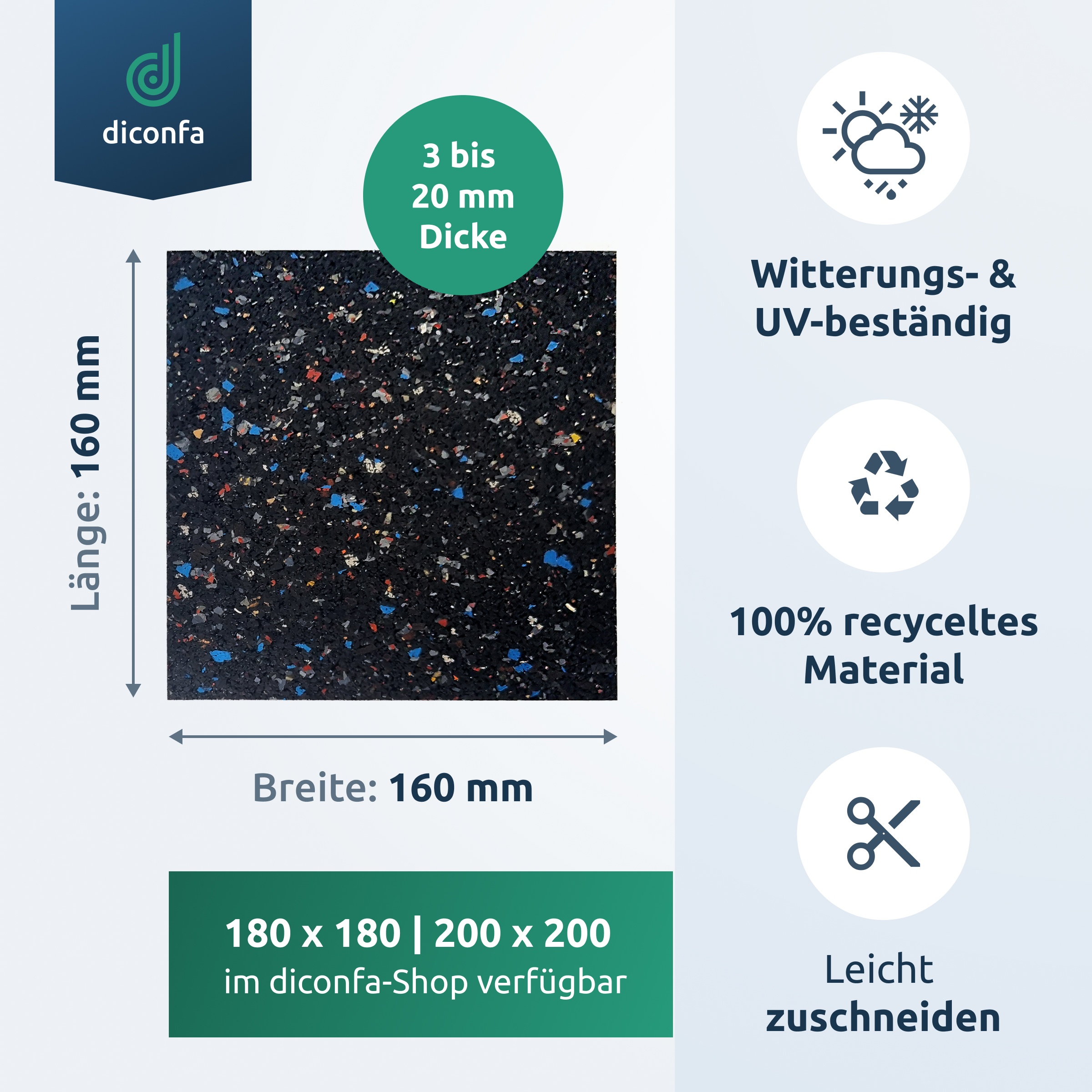 diconfa Terrassenpads Gummigranulat 160 x 160 mm