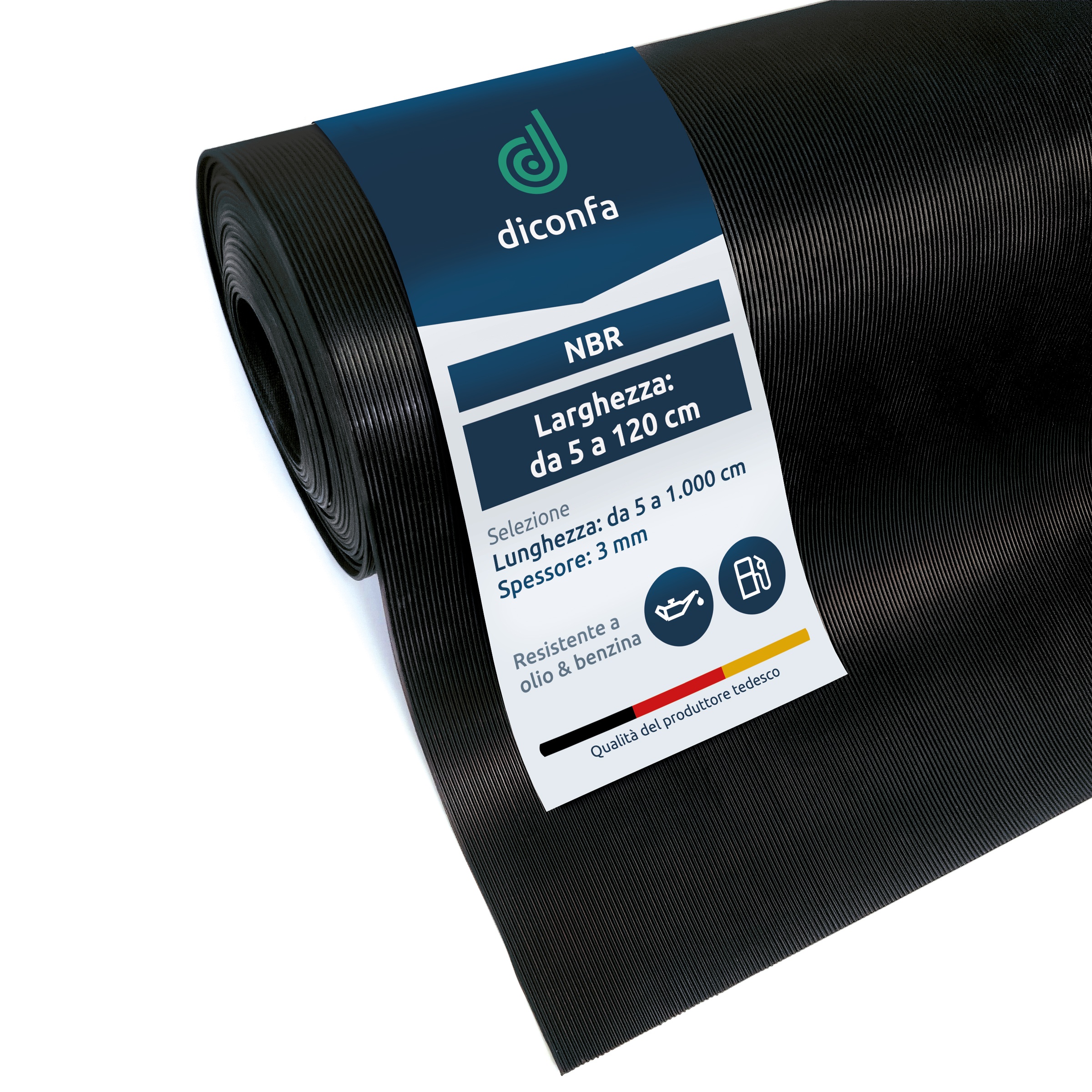 Tappetino a righe fini resistente all'olio, spessore 3 mm, su misura