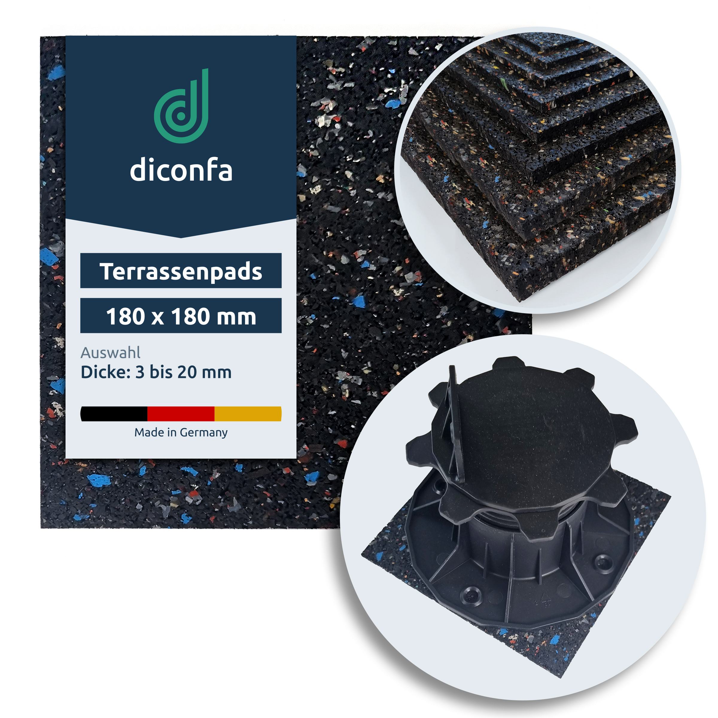 Terrassenpads Gummigranulat 180 x 180 mm