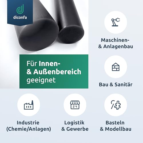 diconfa PVC Rundstab schwarz AUF Maß - Ø: 6 bis 100 mm - LÄNGE: 10 bis 1000 mm entgratet Kunststoffstange - Hart Vollmaterial Rund-stock robust langlebig