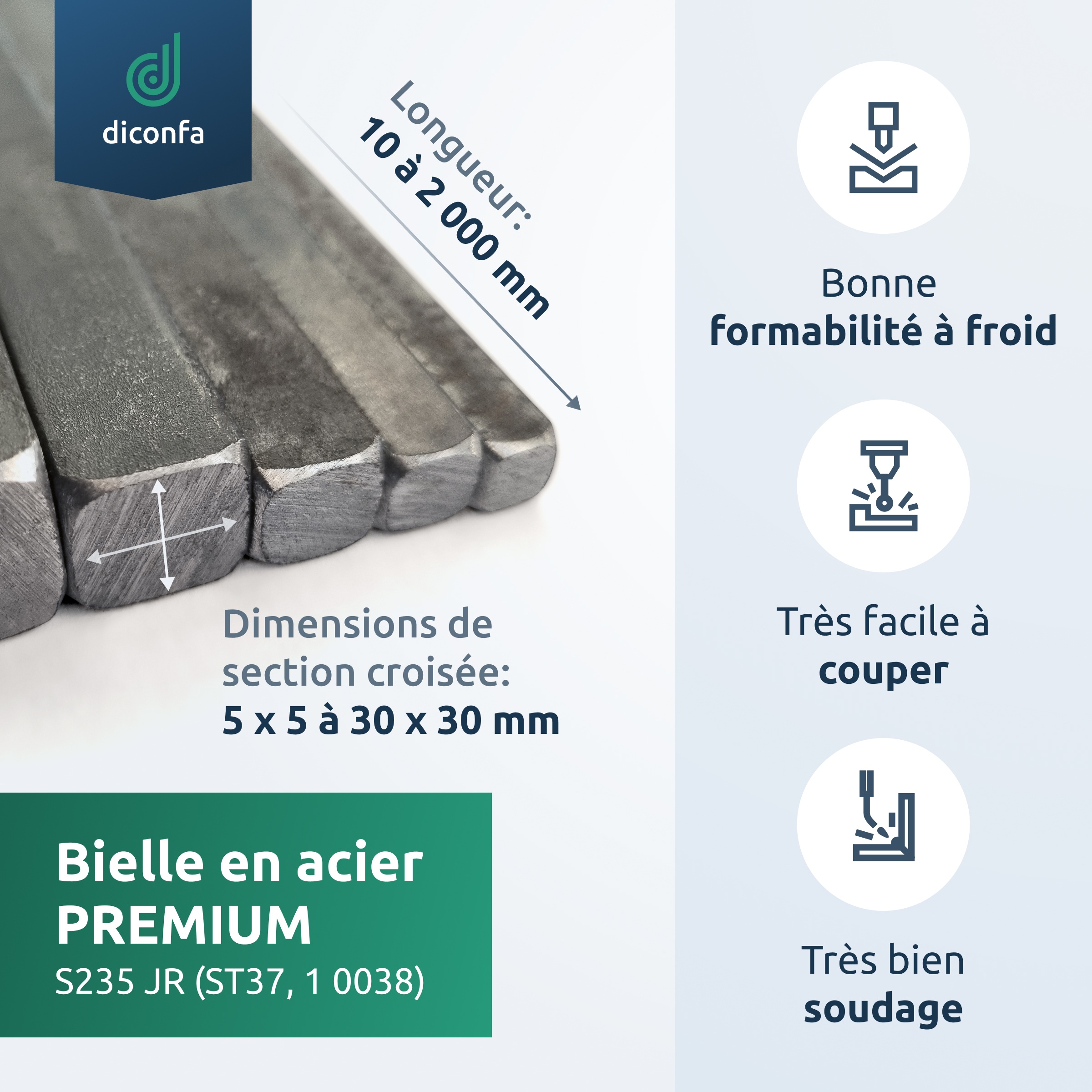 diconfa Acier carré S235JR ST37 sur mesure