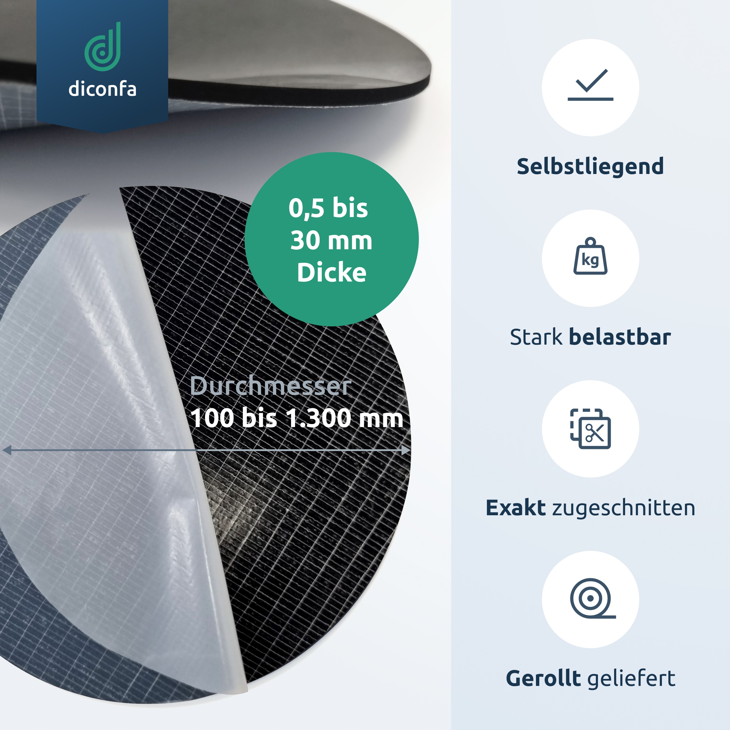 diconfa ROUND rubber mat SBR made to measure