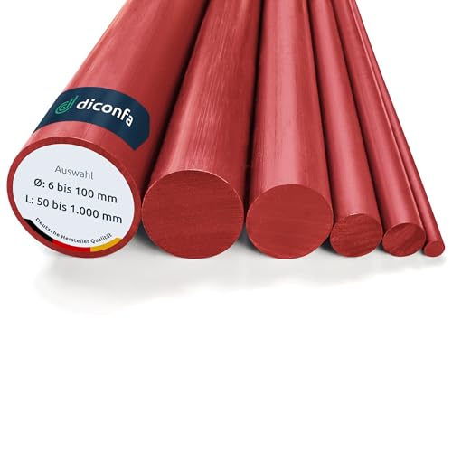 diconfa PVC Rundstab rot NACH Maß - Ø: 6 bis 100 mm - LÄNGE: 10 bis 1000 mm entgratet Kunststoffstange - Hart Vollmaterial Rund-stock robust langlebig