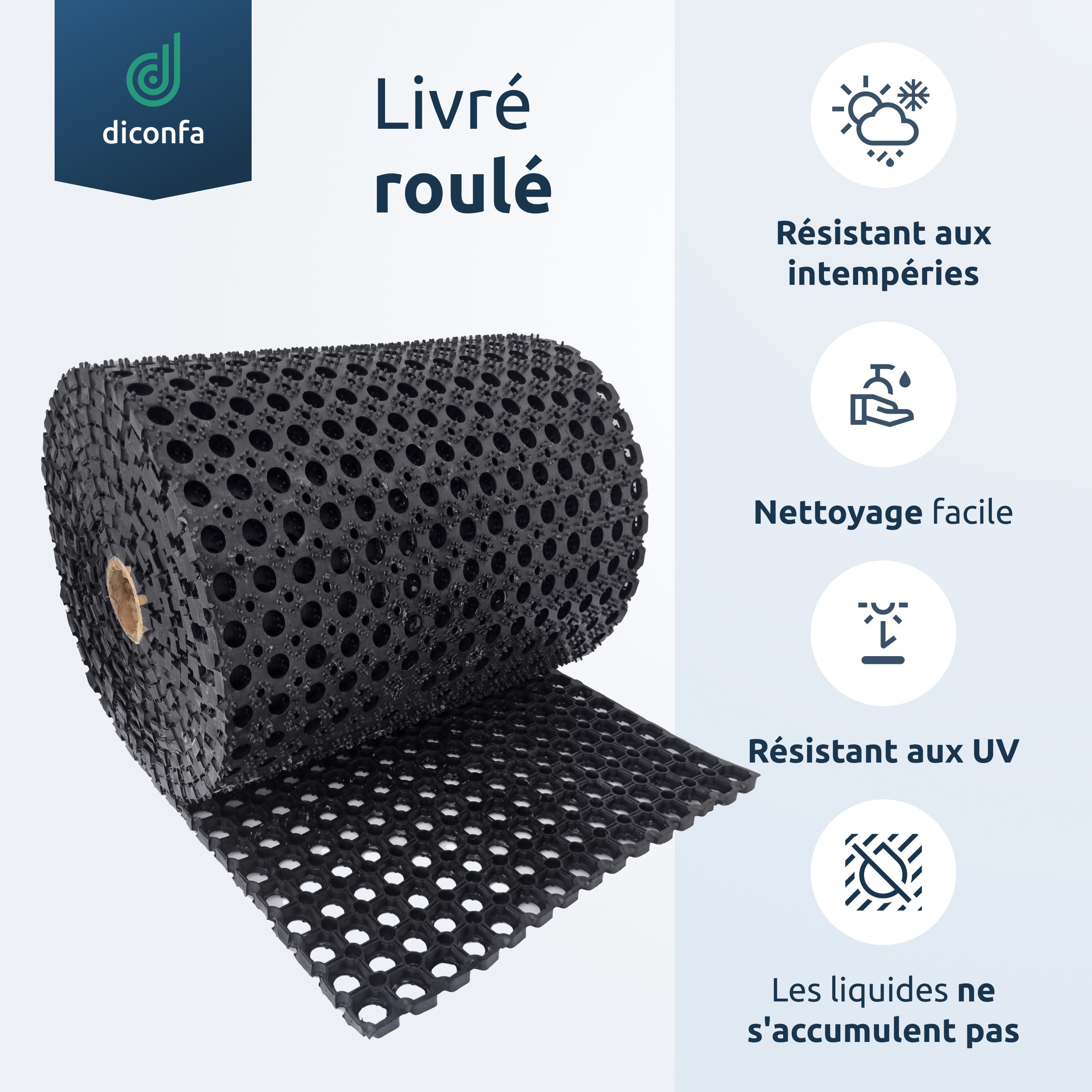 Tapis en caoutchouc diconfa, épaisseur 22 mm, sur mesure