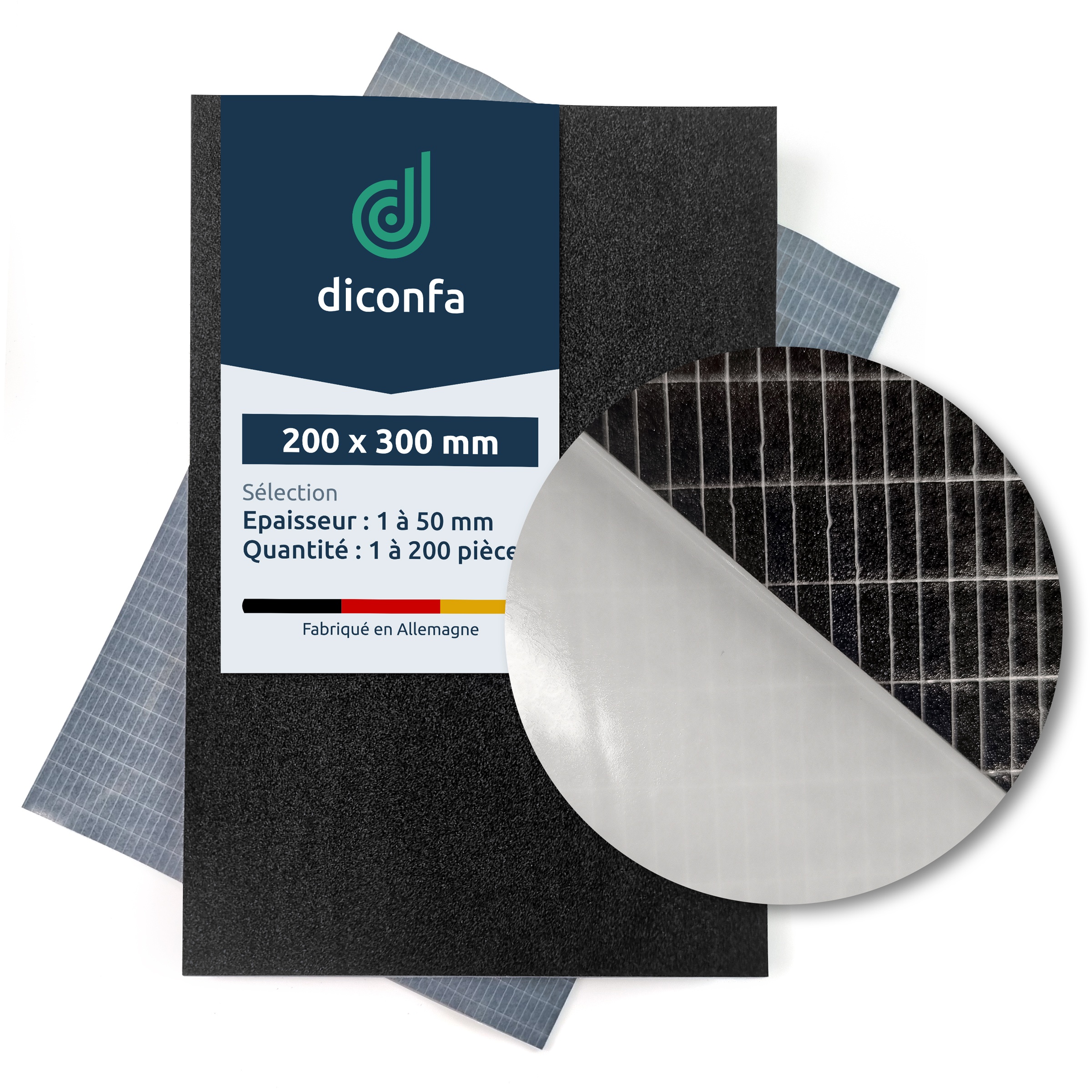 diconfa plaque de mousse en caoutchouc cellulaire EPDM env. DIN A4 – autocollante