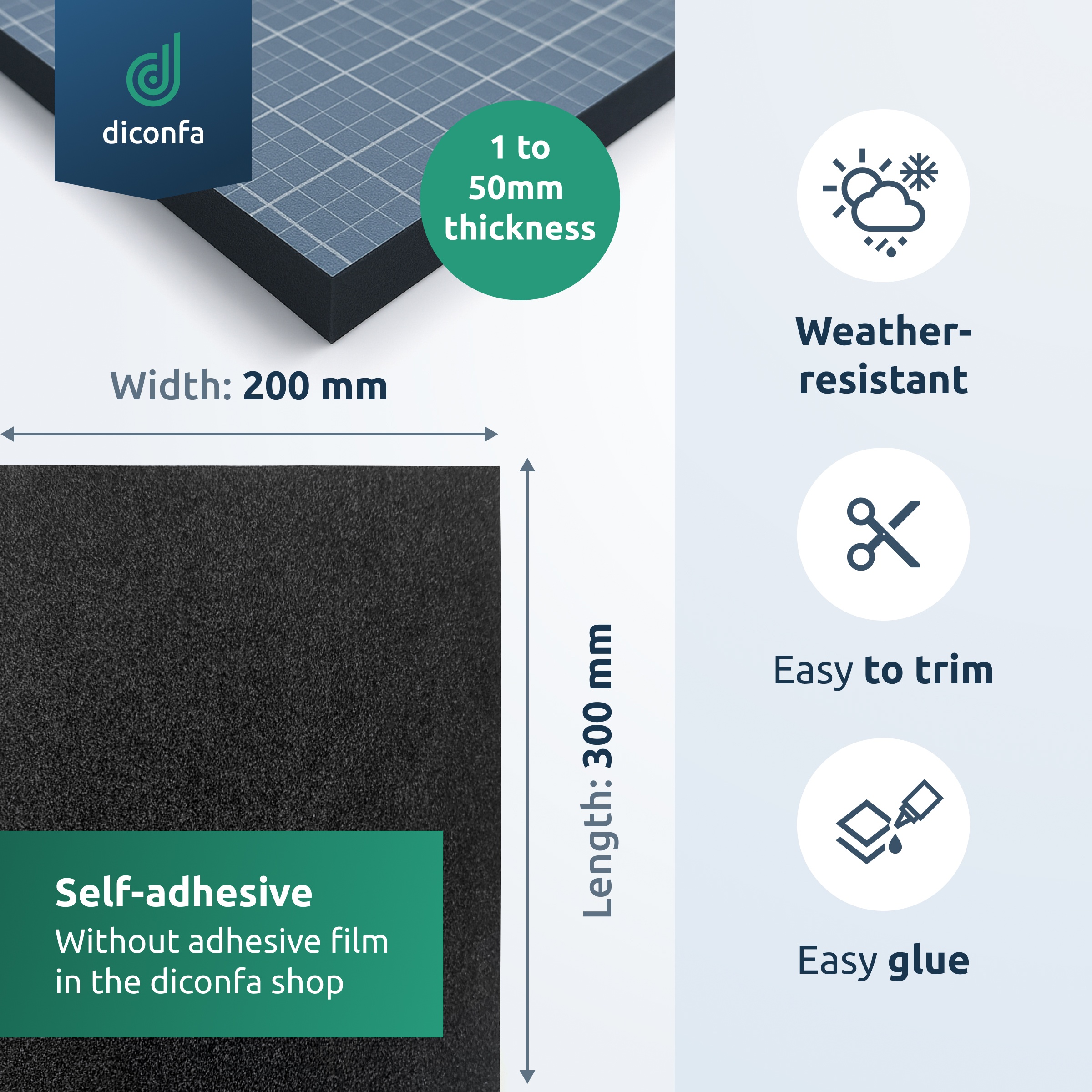 diconfa EPDM cellular rubber foam sheet approx. DIN A4 – self-adhesive