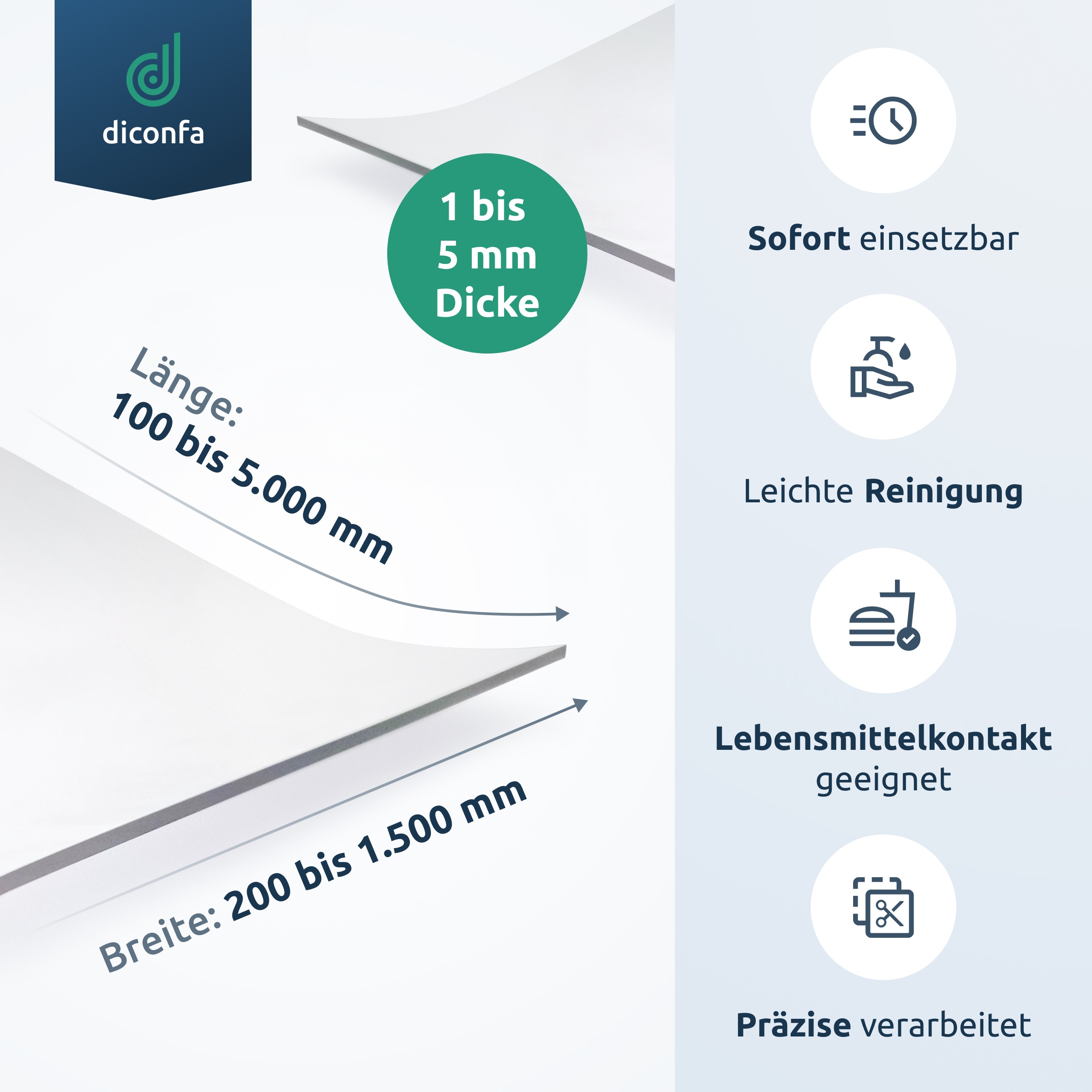 Pellicola per tavolo trasparente bordo a V 45 gradi su misura