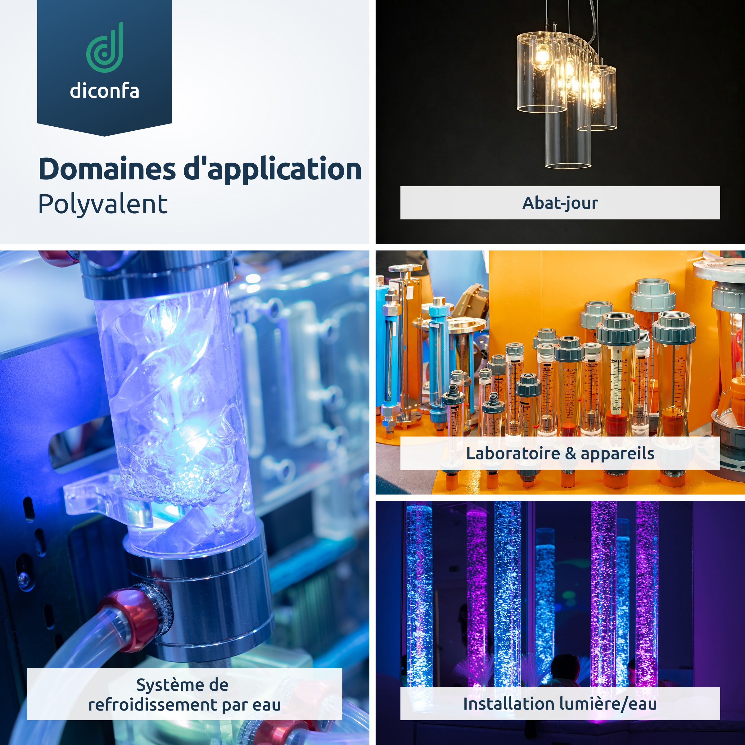 Tuyau en plastique acrylique diconfa transparent sur mesure