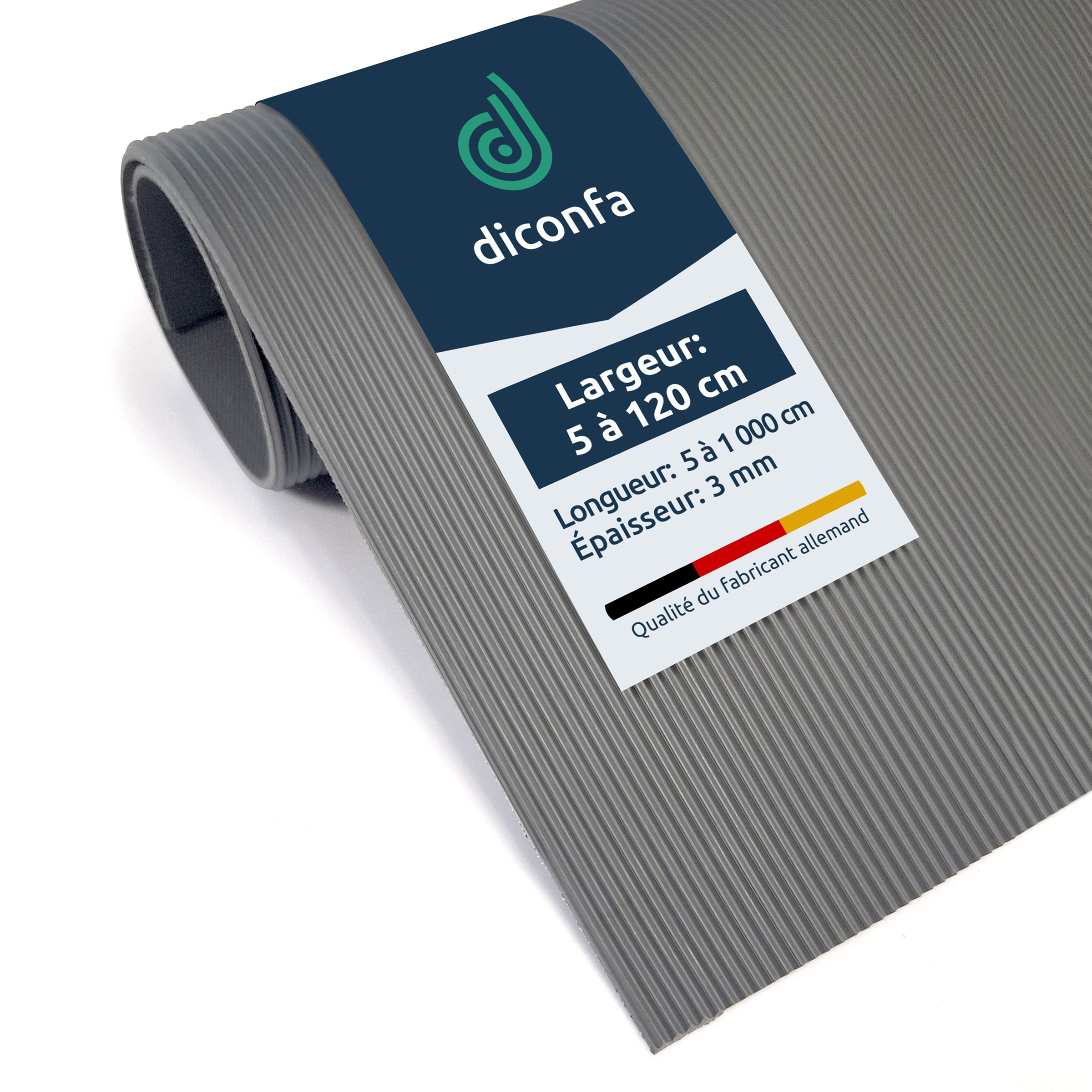 Tapis à fines rainures diconfa Tapis en caoutchouc 3 mm d'épaisseur gris sur mesure
