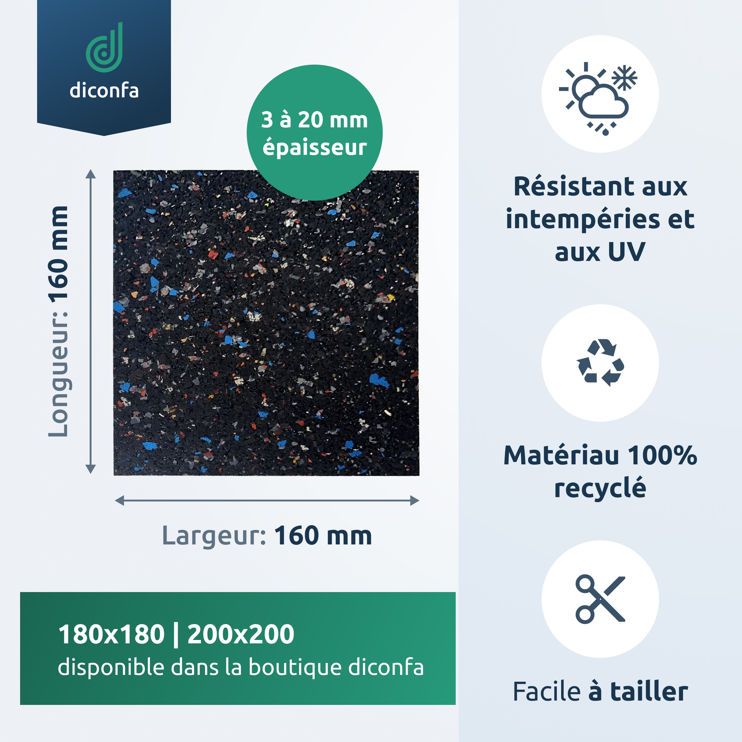 diconfa coussinets de terrasse en granulé de caoutchouc 160 x 160 mm