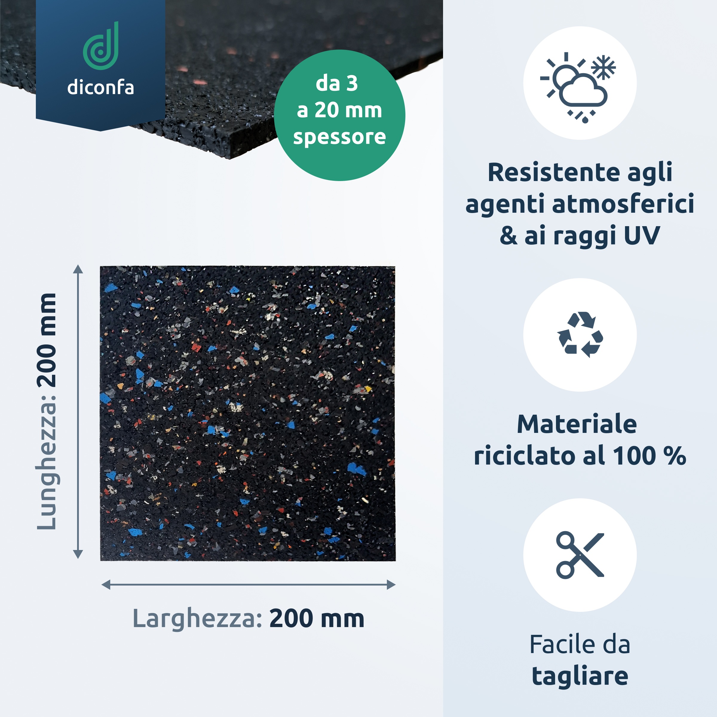 Pannelli per terrazze in granulato di gomma 200 x 200 mm