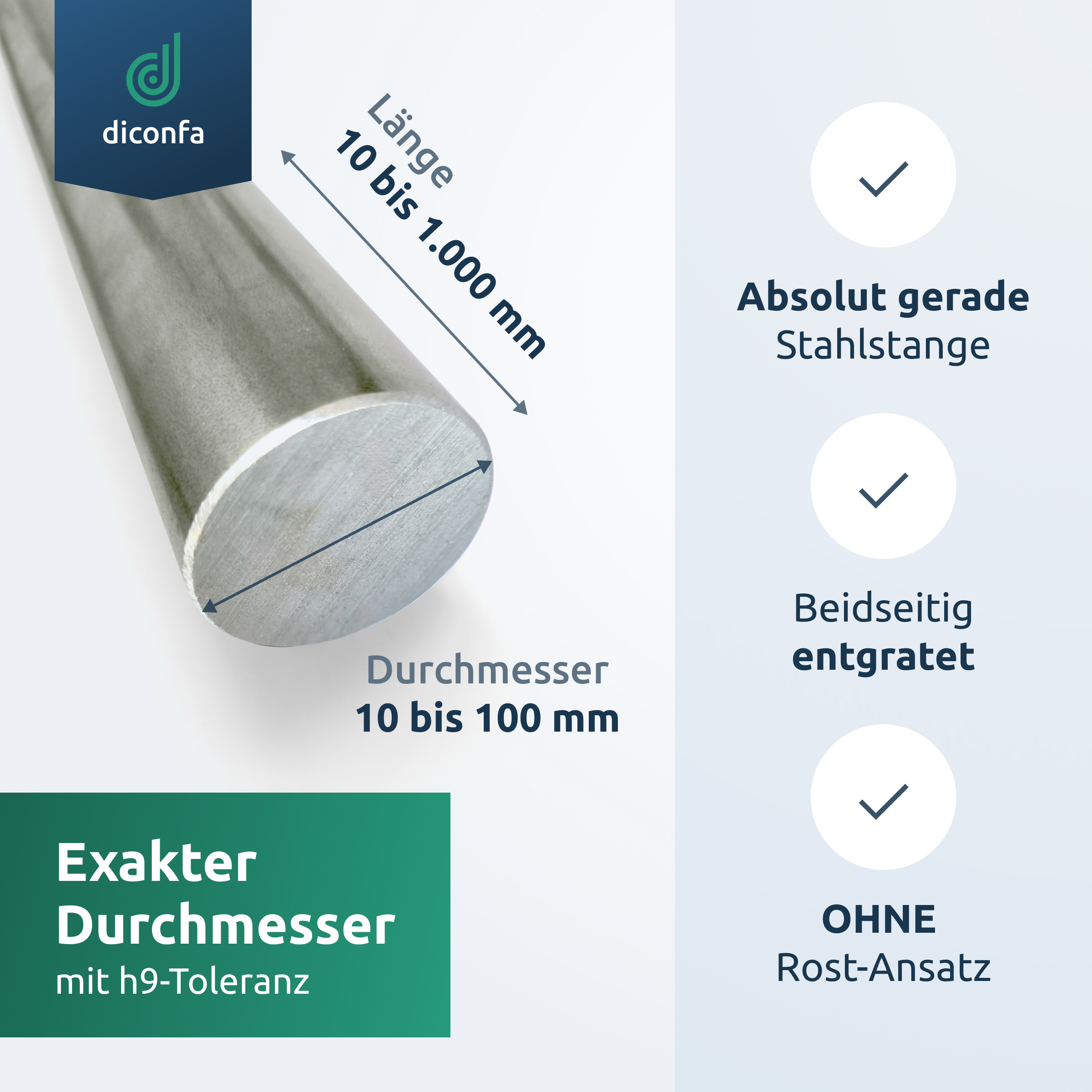 diconfa Rundstahl S355 J2+C - DURCHMESSER 6mm bis 100mm - LÄNGE 10mm bis 2000mm