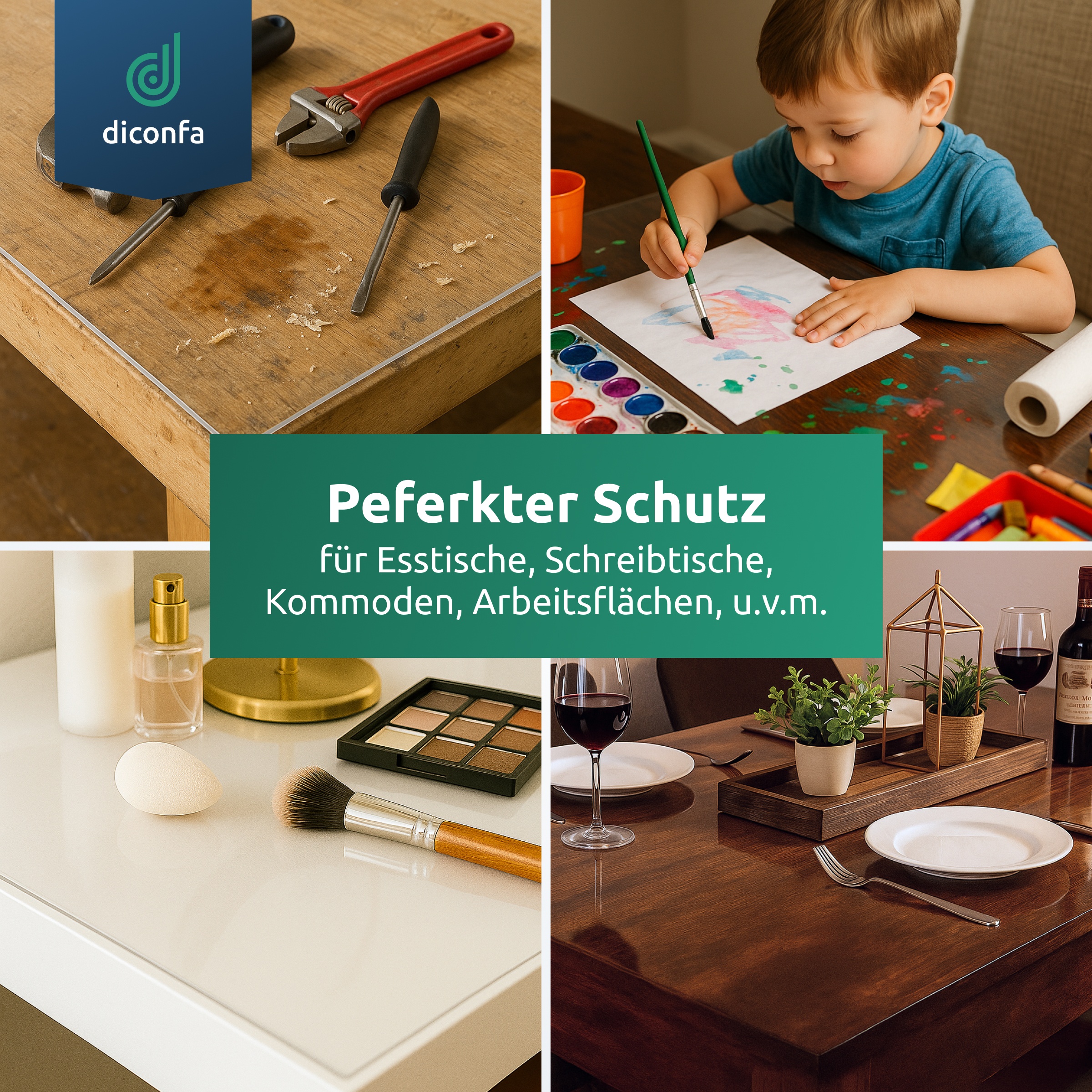 diconfa Tischfolie transparent 45 Grad V-Kante nach Maß