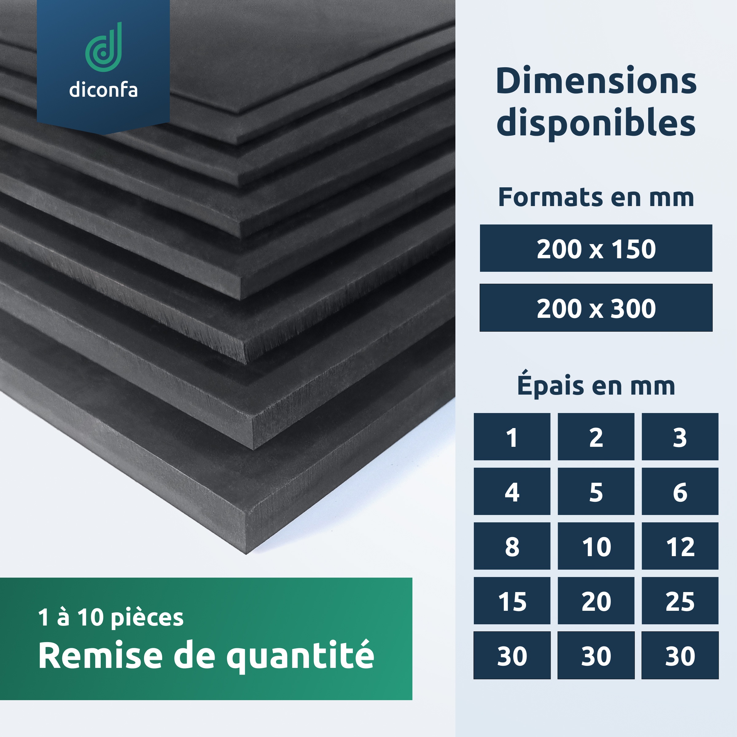 Tapis en caoutchouc diconfa DIN A4 ou A5 – SBR, NBR/SBR ou EPDM