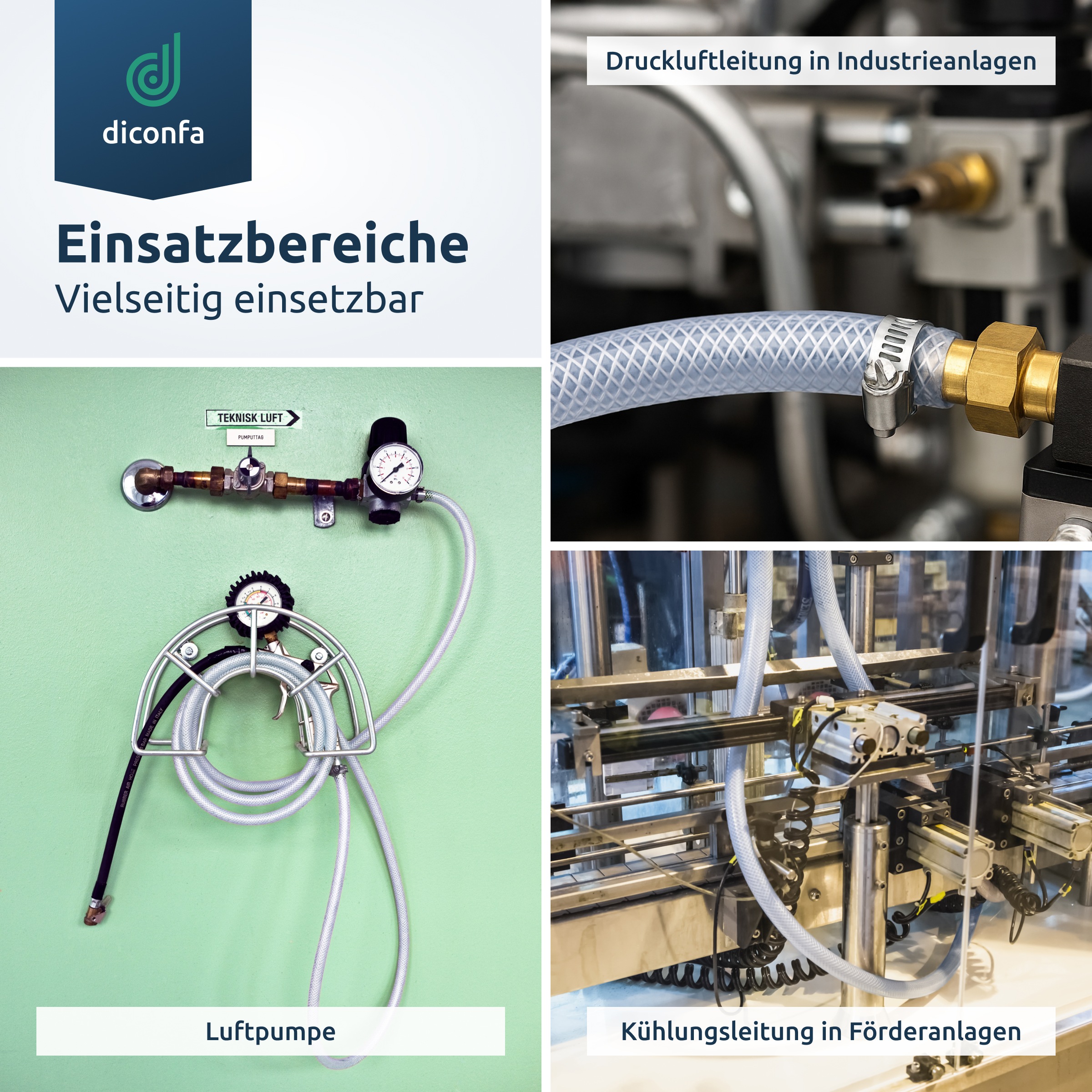 diconfa Gewebeschlauch geeignet für Luftpumplen, Durckluftleitung in Industrieanlagen, Kühlungsleitung in Förderanlagen