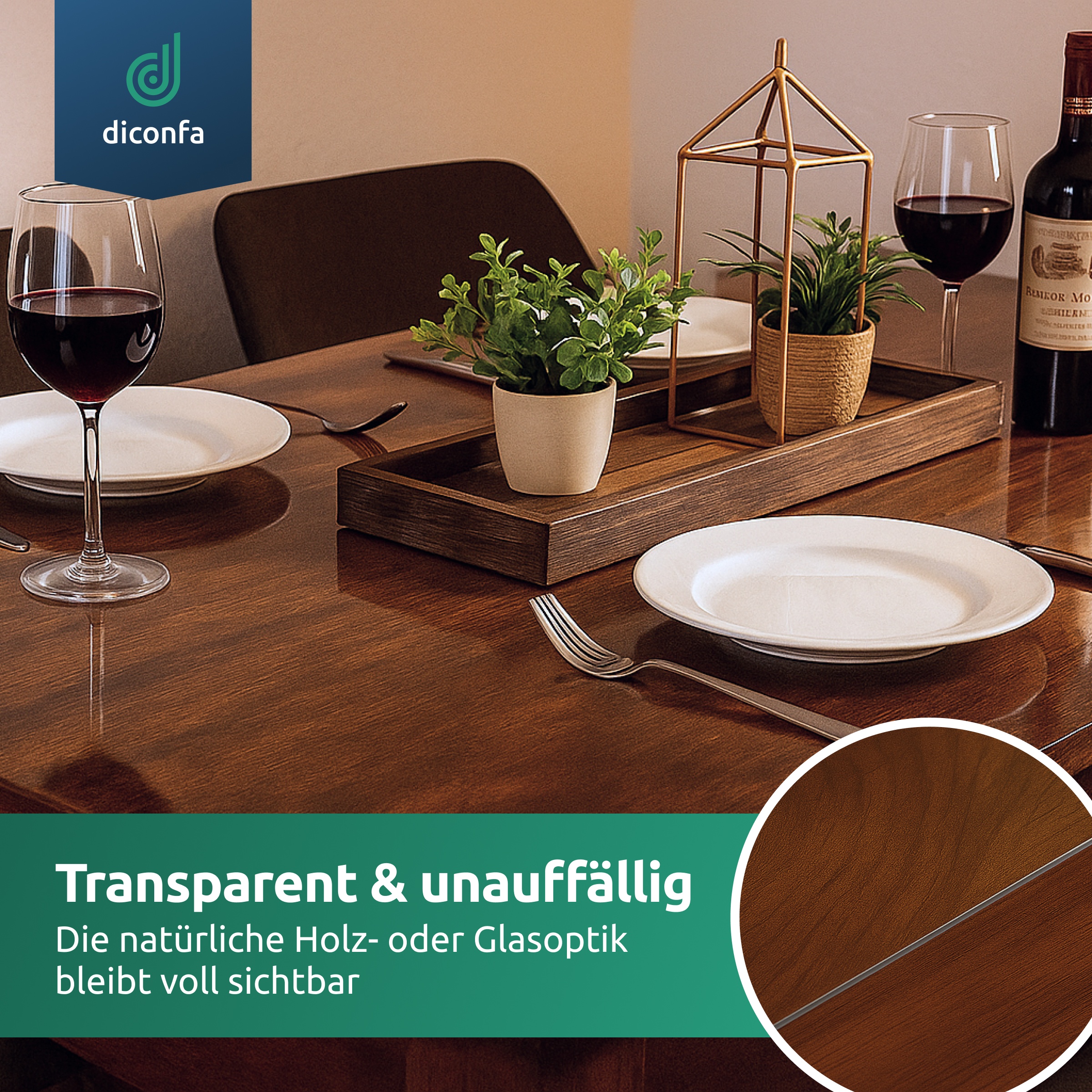 diconfa Tischfolie transparent 45 Grad V-Kante nach Maß