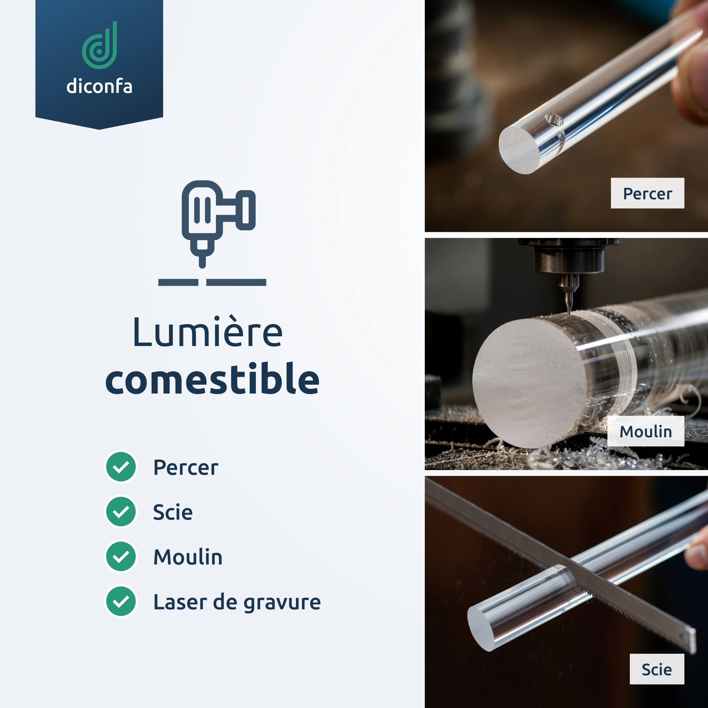 diconfa Verre acrylique incolore Barre ronde sur mesure