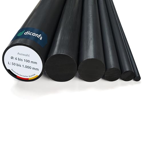 diconfa PVC Rundstab schwarz AUF Maß - Ø: 6 bis 100 mm - LÄNGE: 10 bis 1000 mm entgratet Kunststoffstange - Hart Vollmaterial Rund-stock robust langlebig