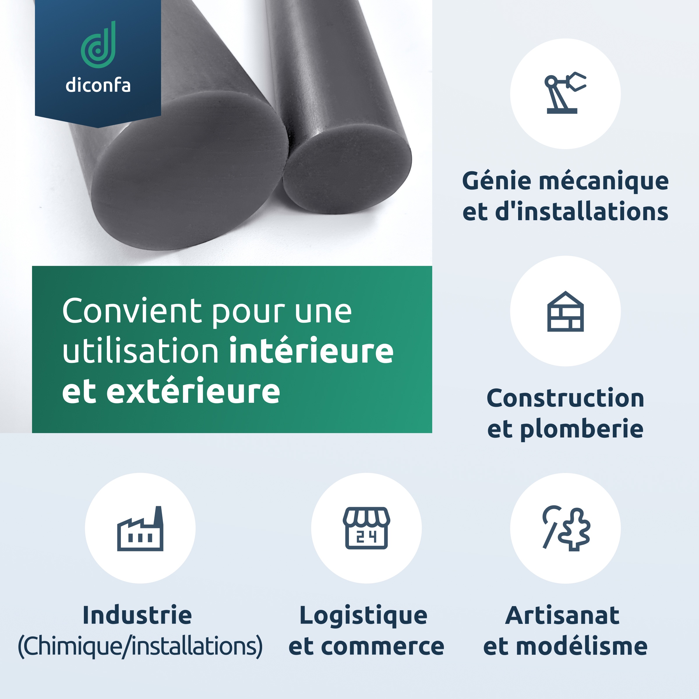 Barre ronde en PVC rigide diconfa gris foncé sur mesure