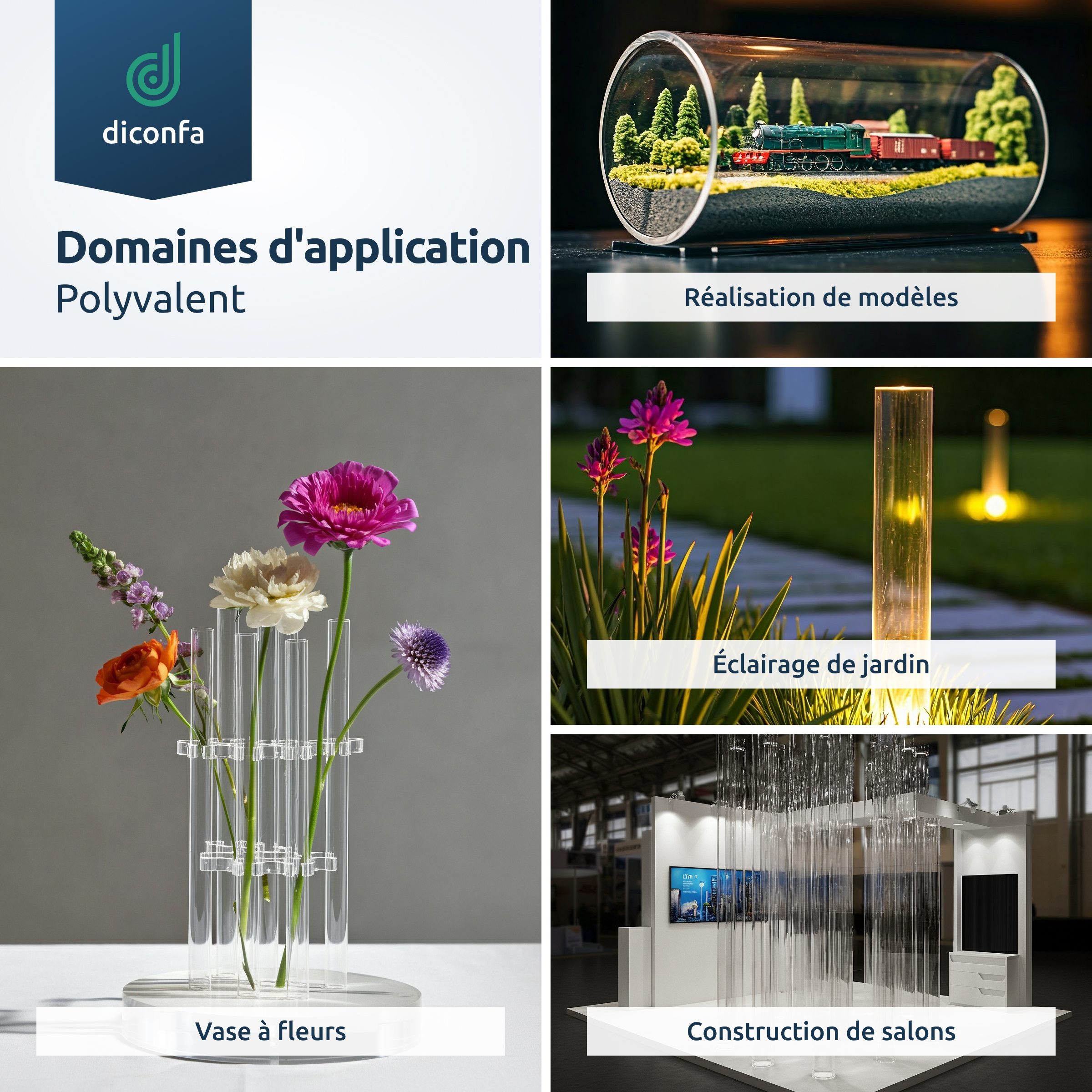 Tuyau en plastique acrylique diconfa transparent sur mesure