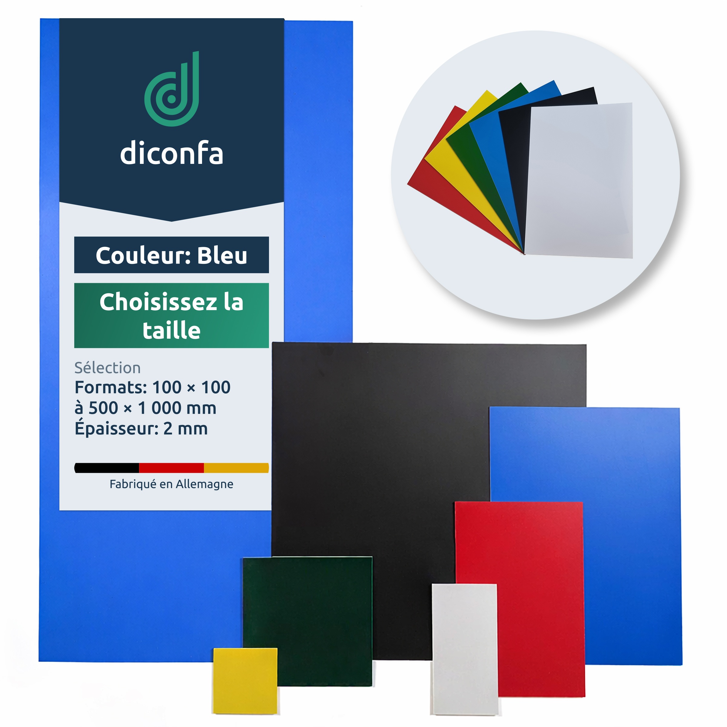 plaque en plastique polystyrène bleu