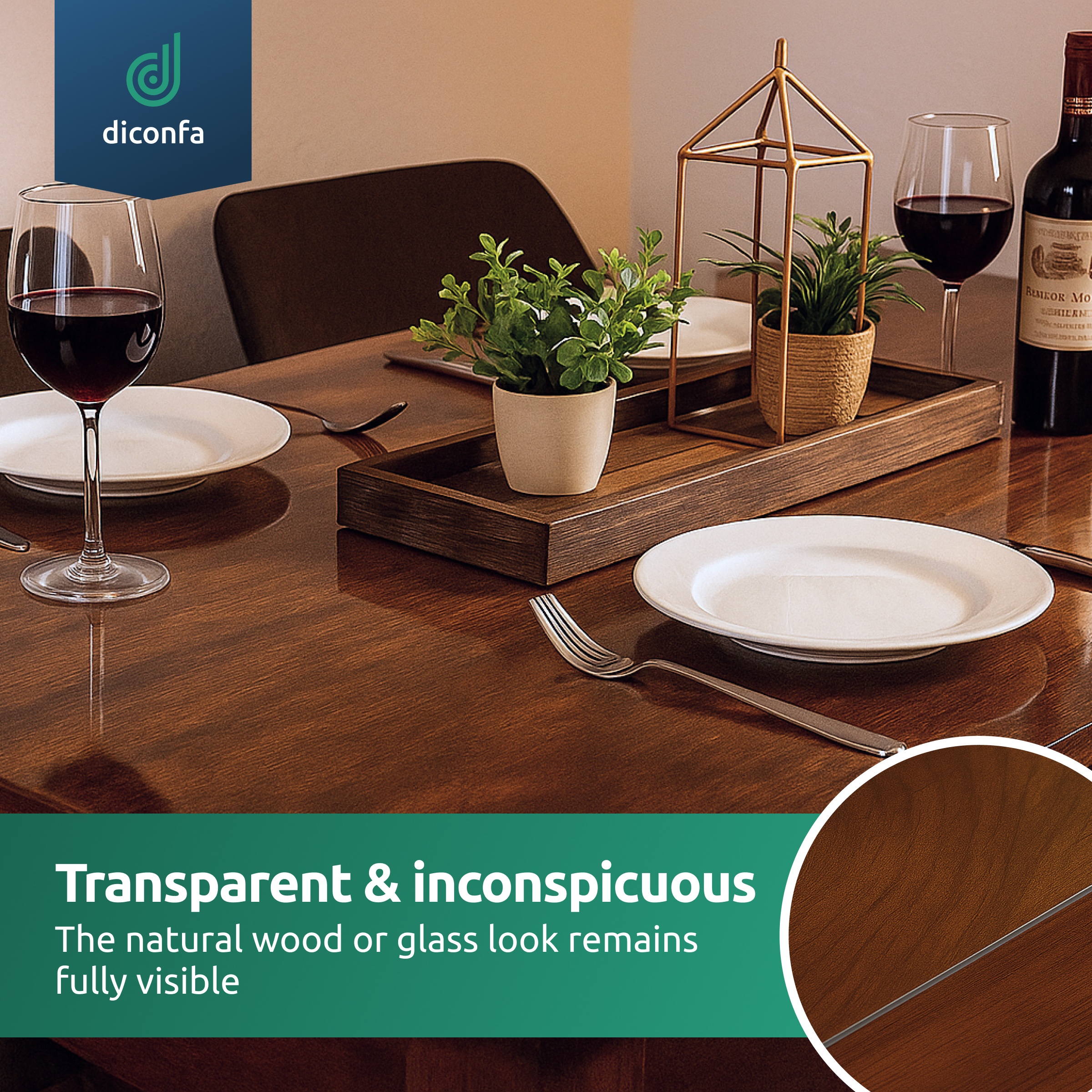 diconfa Tischfolie transparent 45 Grad V-Kante nach Maß