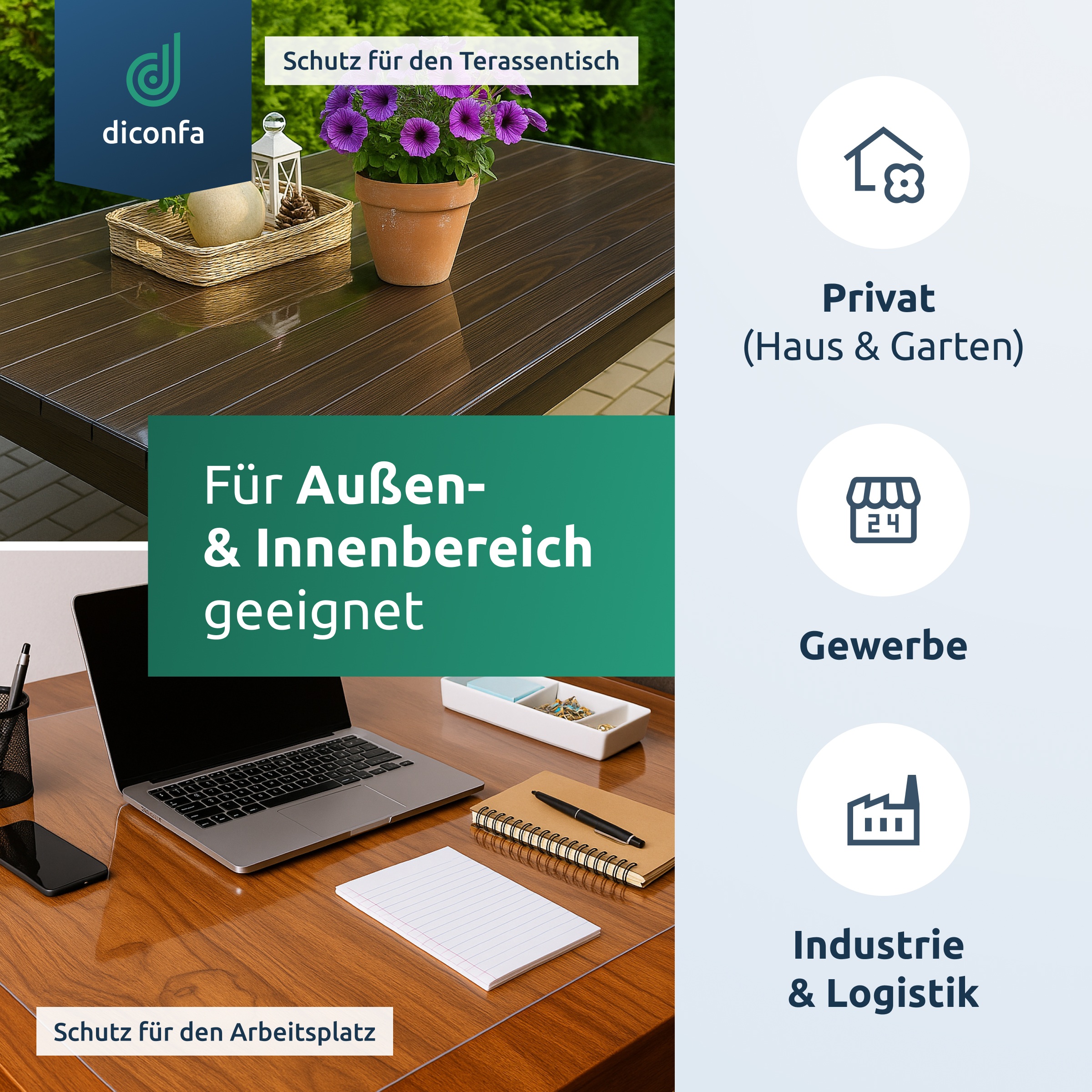 diconfa Tischfolie transparent 45 Grad V-Kante nach Maß