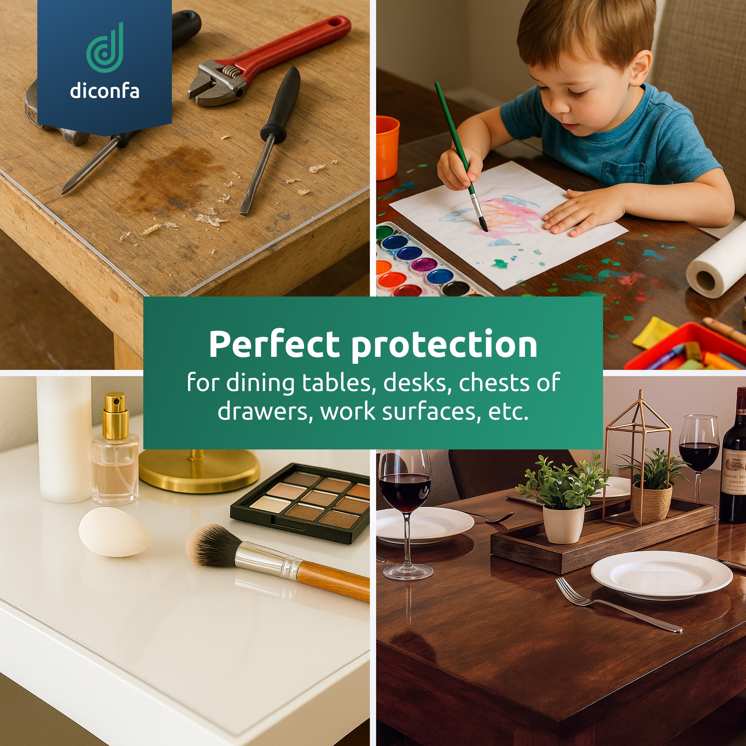 diconfa Tischfolie transparent 45 Grad V-Kante nach Maß