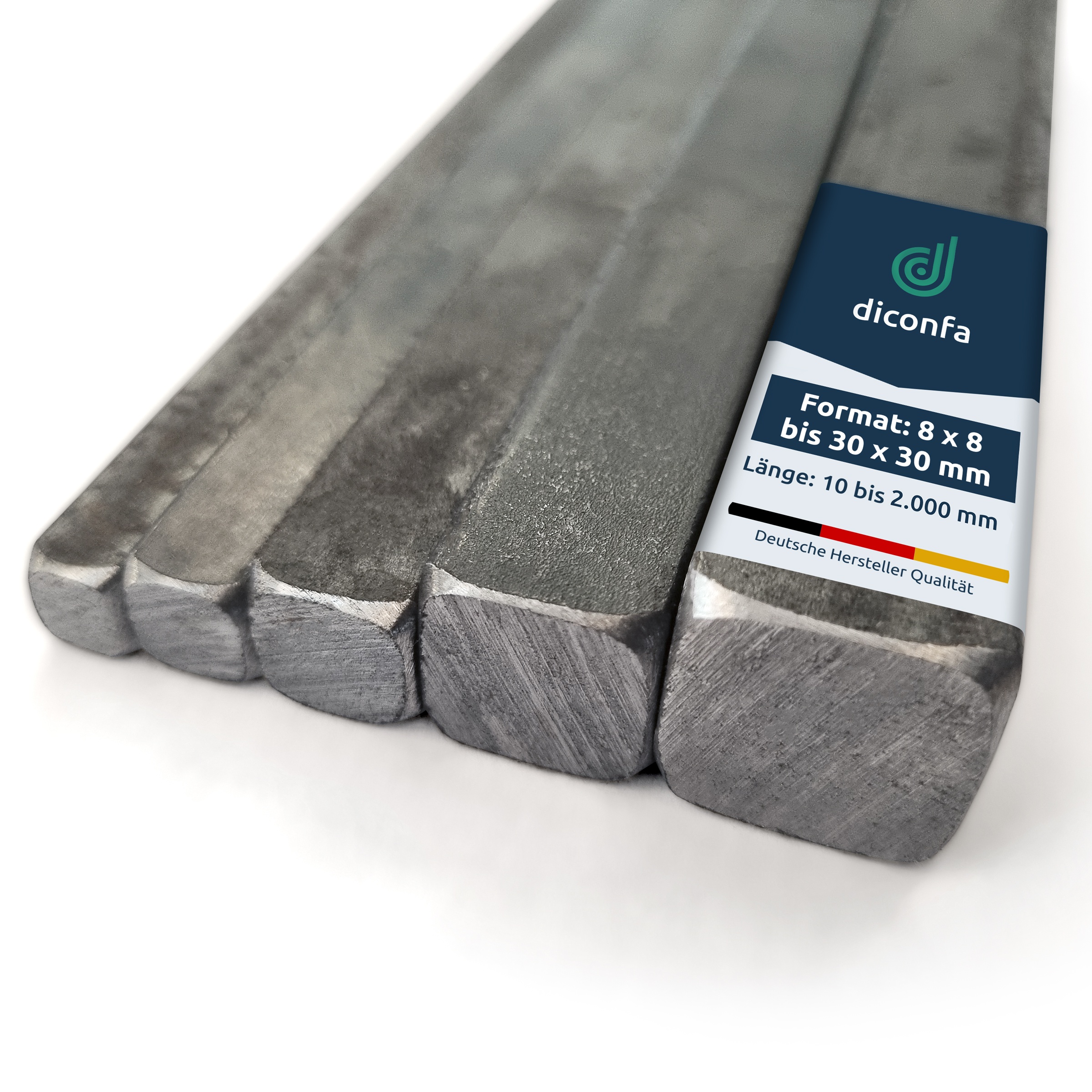 diconfa Vierkant Stahl S235JR ST37-8 x 8mm, 100mm (0,1m) lang - LÄNGE: 10mm bis 2000mm - GRÖßE: 5 x 5 mm bis 30 x 30 mm - Quadratstahl Vierkant-eisen Stahlprofil Eisenprofil entgratet