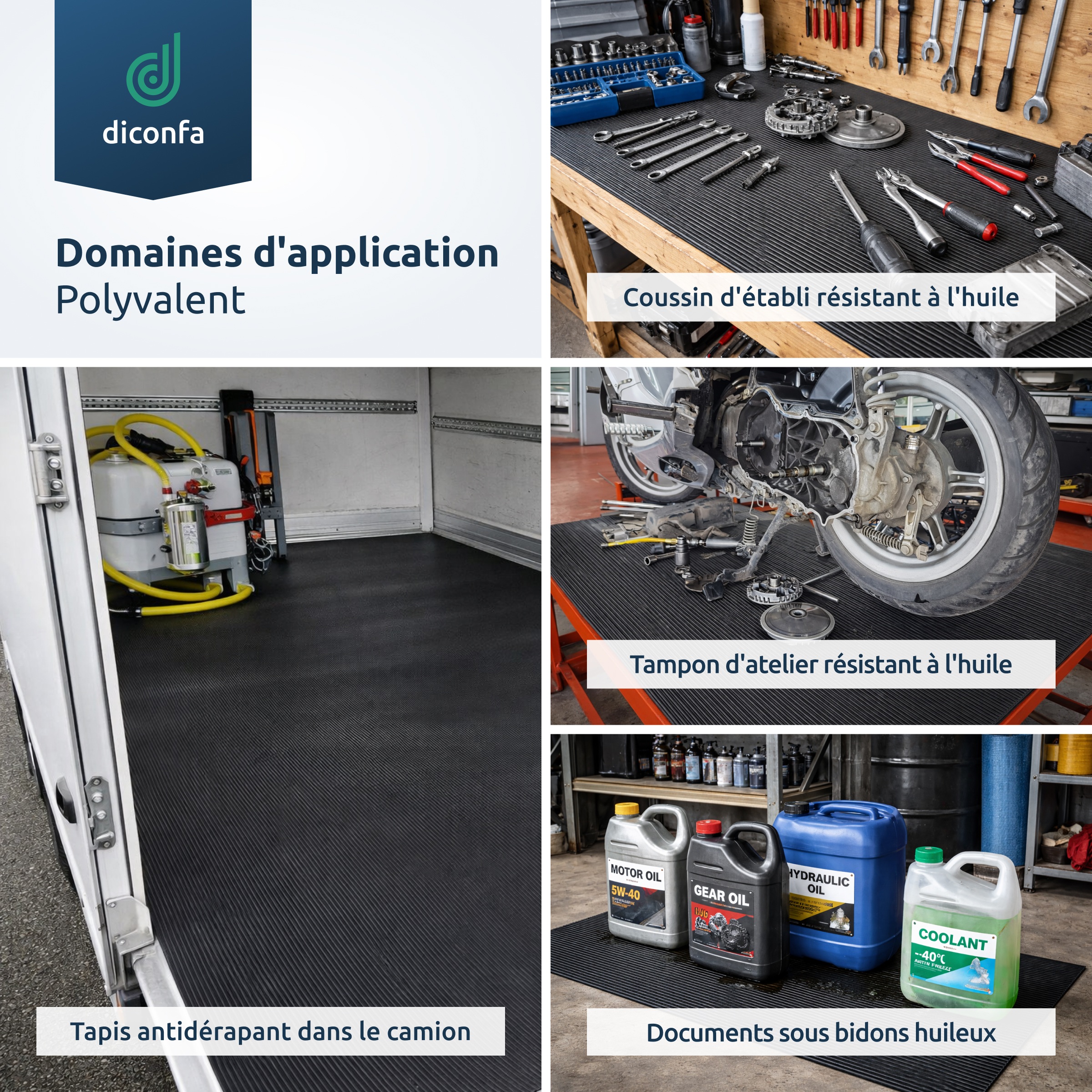 Tapis à fines rainures résistant à l'huile diconfa, épaisseur 3 mm, sur mesure