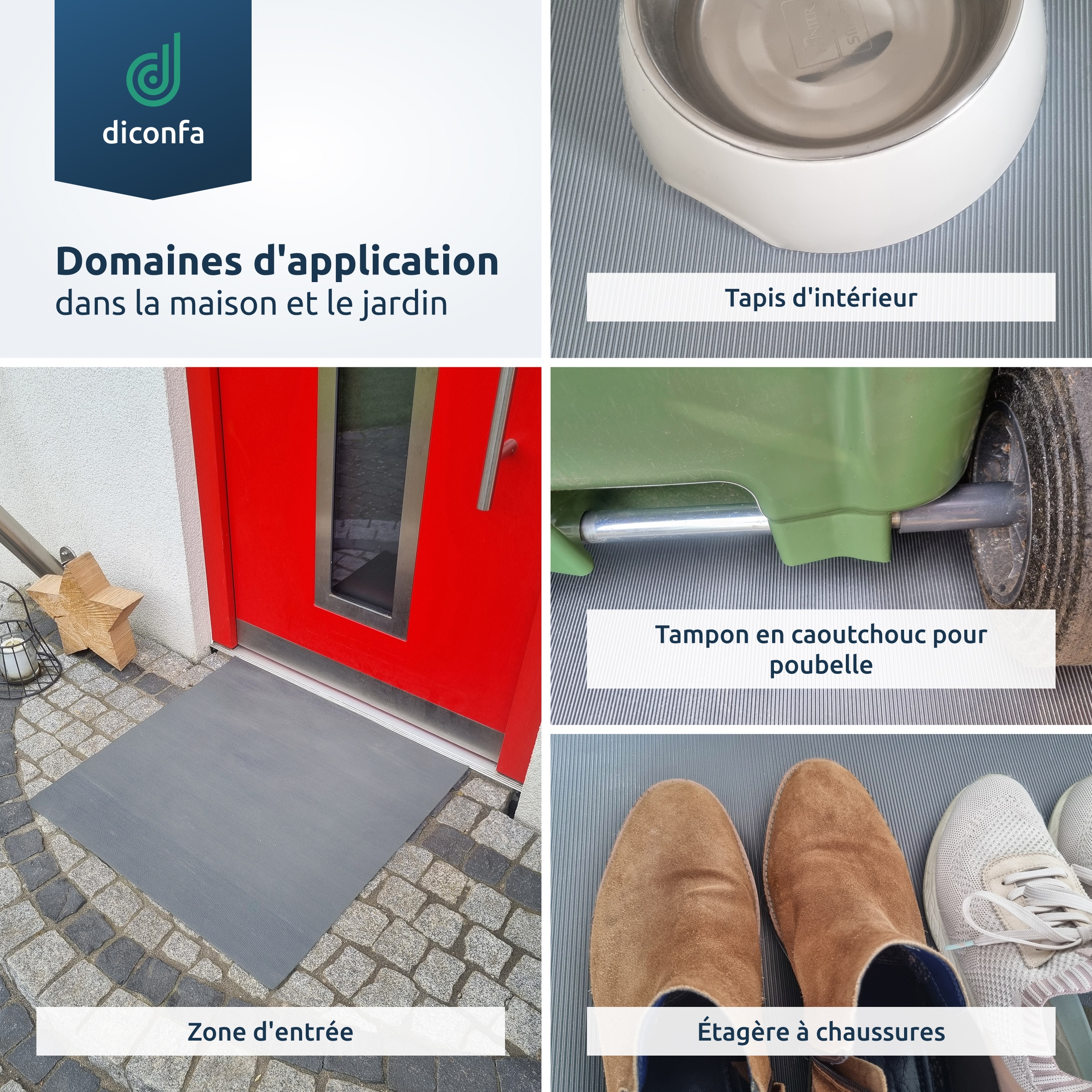 Tapis à fines rainures diconfa Tapis en caoutchouc 3 mm d'épaisseur gris sur mesure