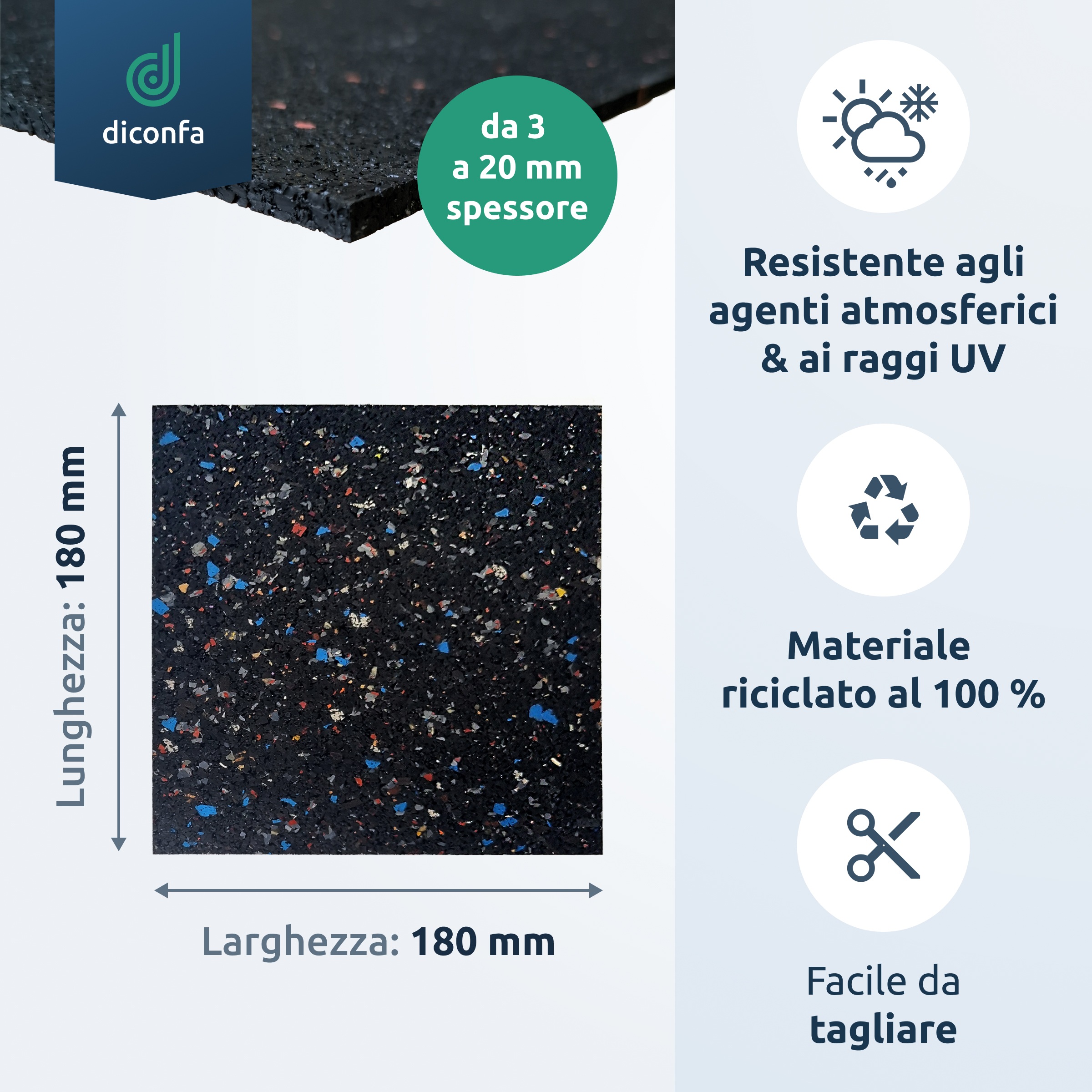 Tappetini per terrazze in granulato di gomma 180 x 180 mm