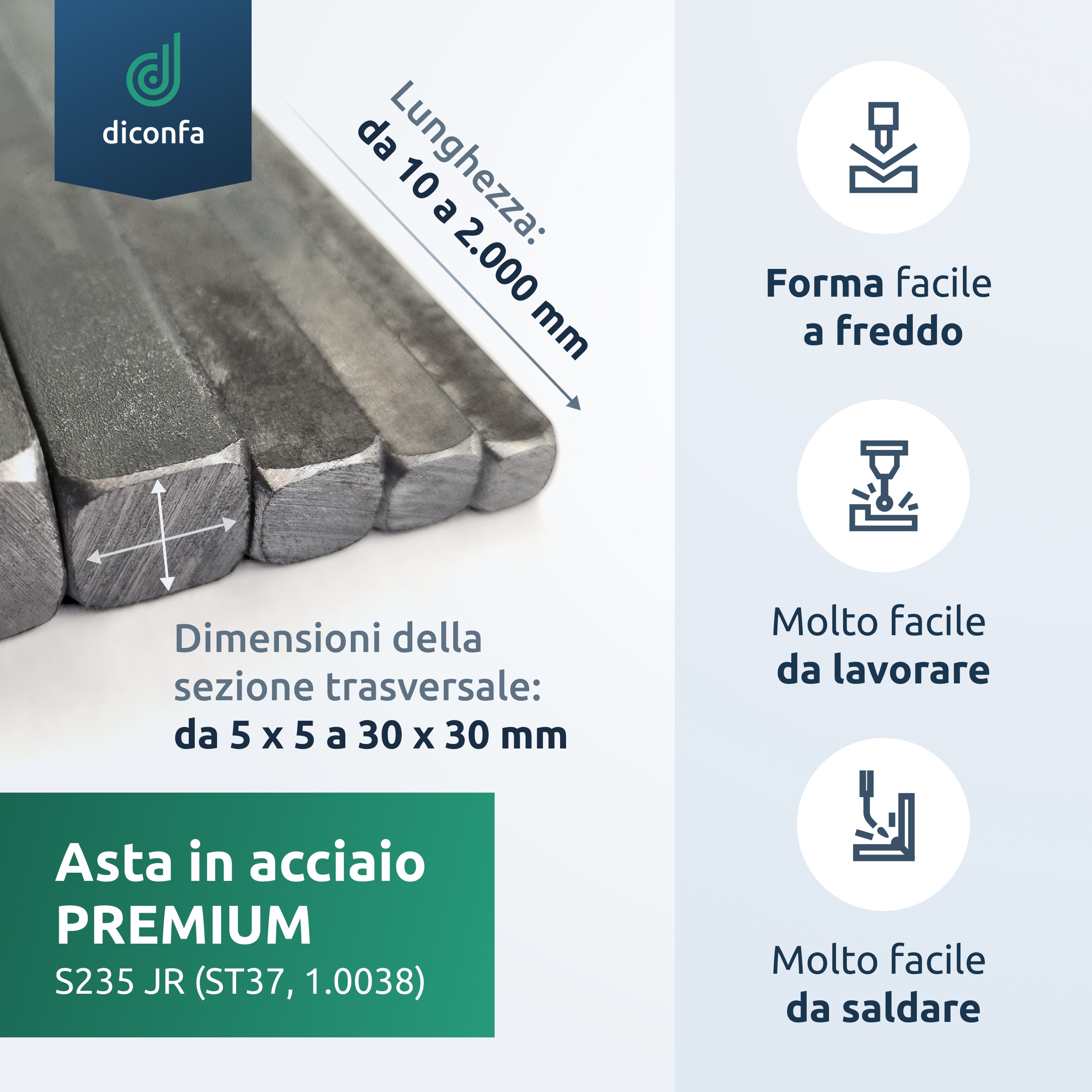 Acciaio quadrato S235JR ST37 su misura
