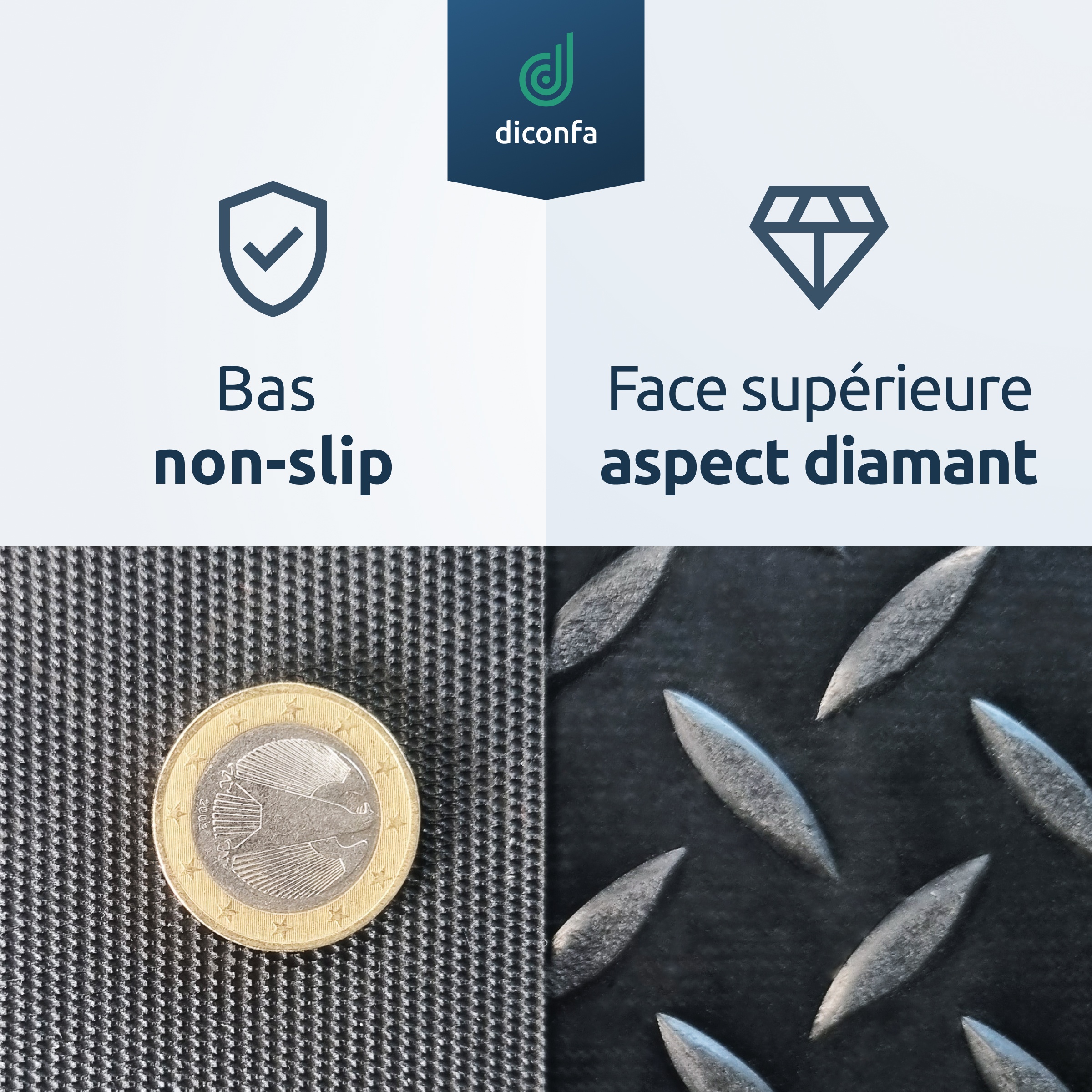 Tapis en caoutchouc diconfa Diamant Tôle larmée 3 mm d'épaisseur