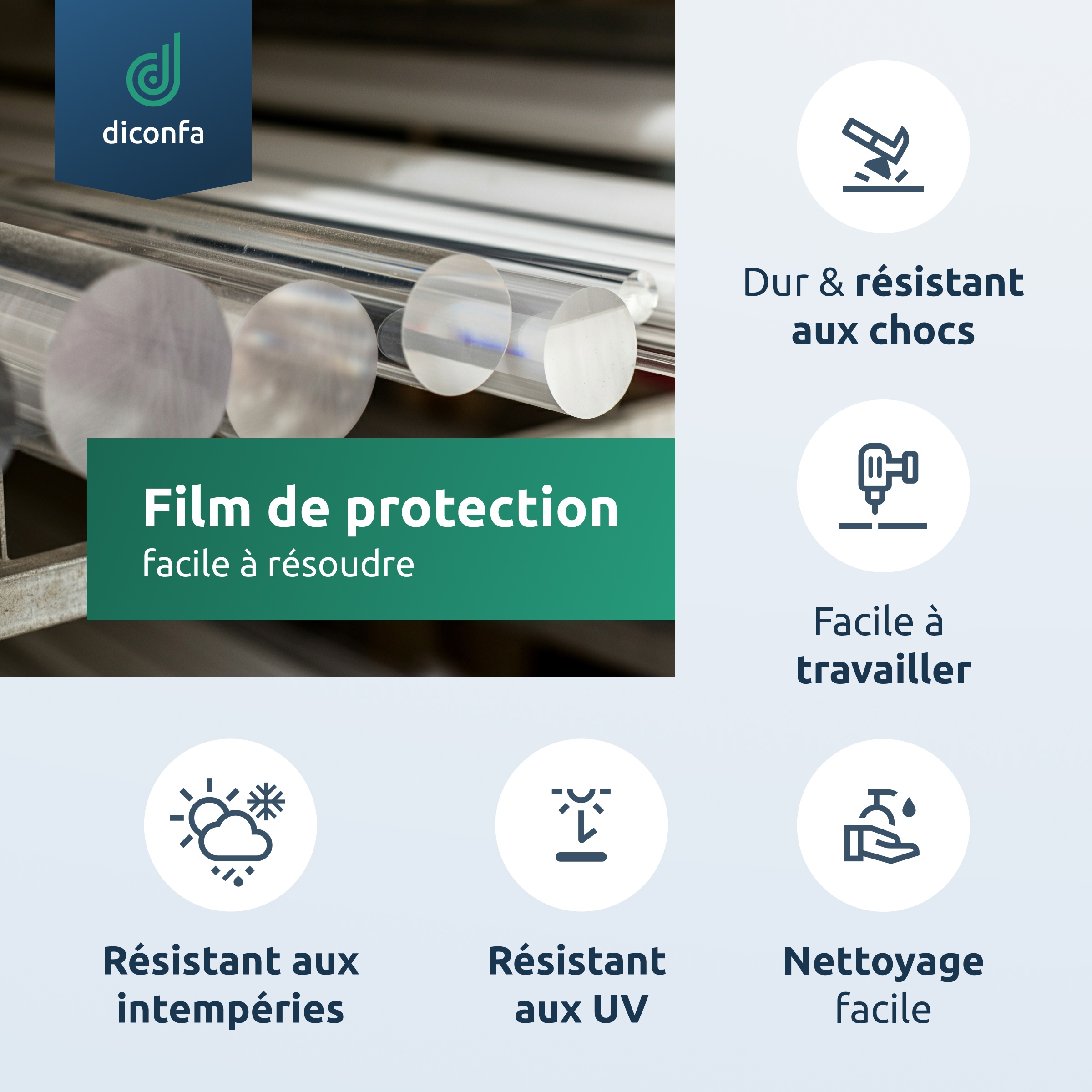 diconfa Verre acrylique incolore Barre ronde sur mesure