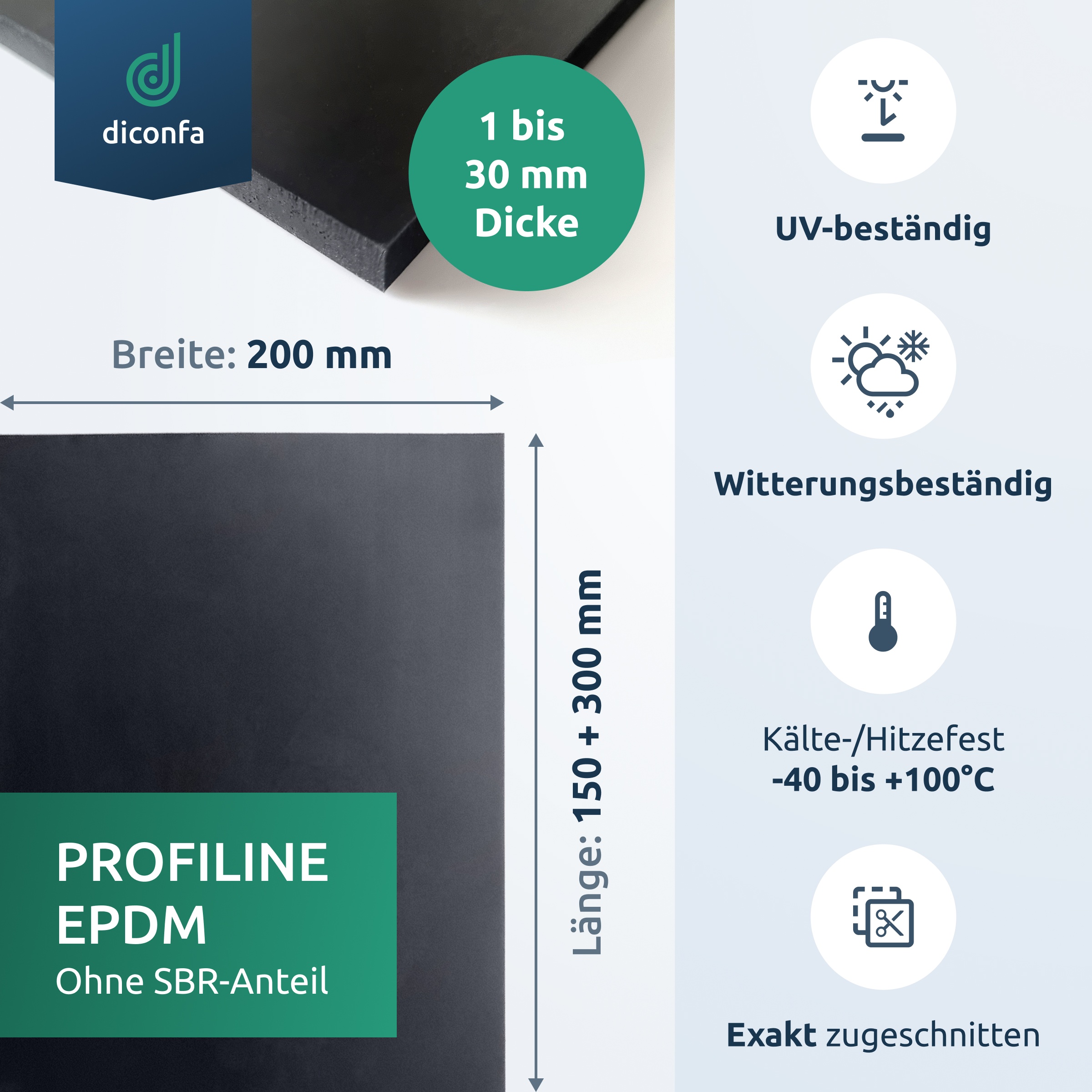 diconfa Rubber Mat DIN A4 or A5 – SBR, NBR/SBR or EPDM