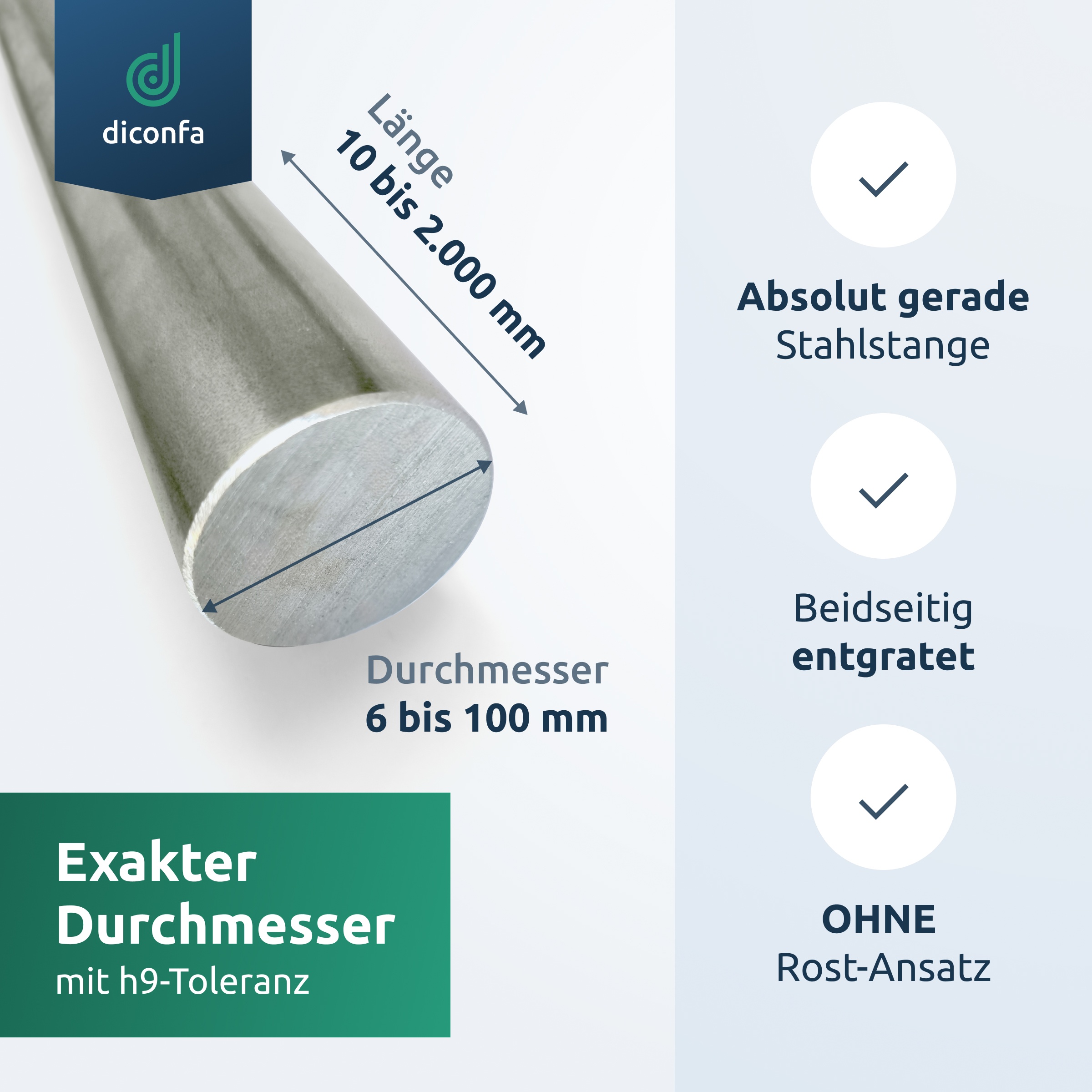 diconfa Rundstahl S355 J2+C - DURCHMESSER 6mm bis 100mm - LÄNGE 10mm bis 2000mm