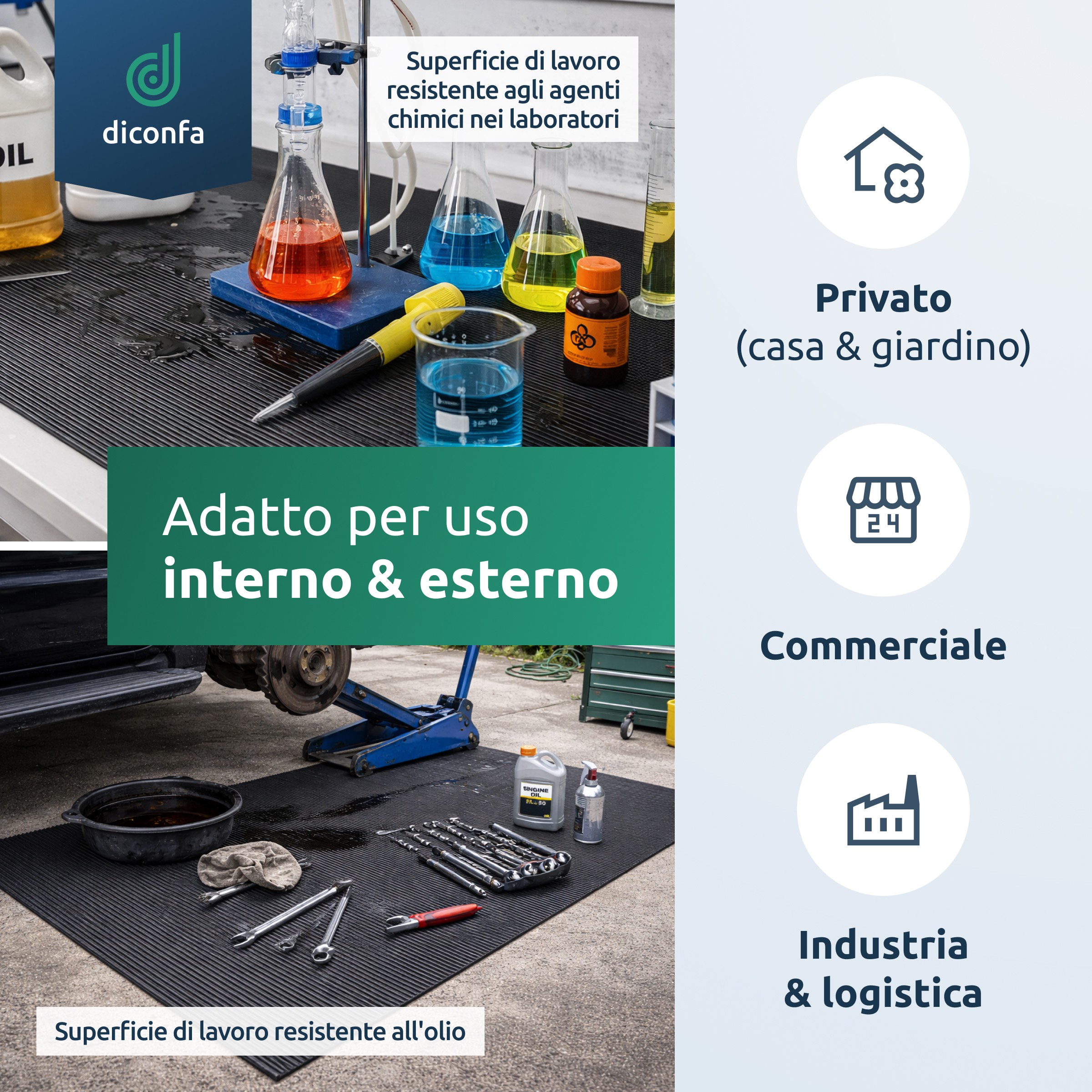 Tappetino a righe fini resistente all'olio, spessore 3 mm, su misura