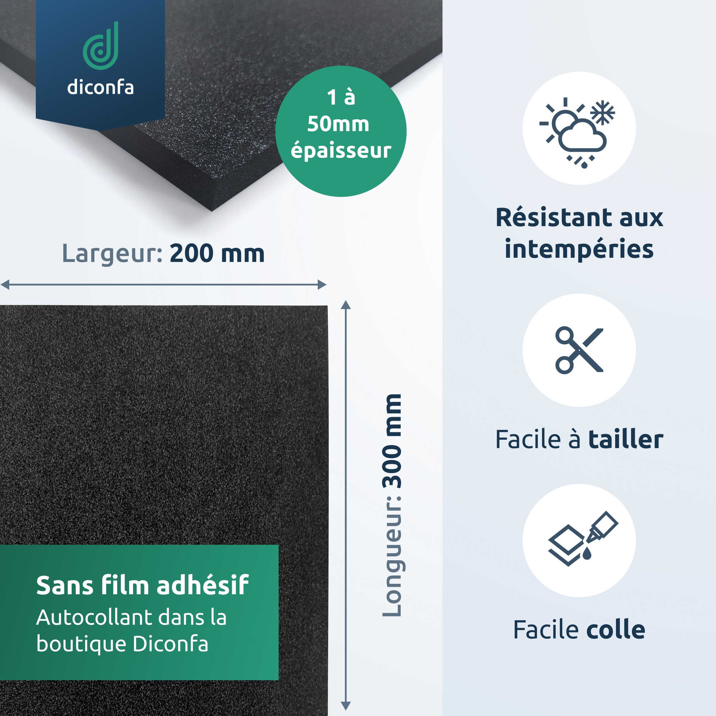 diconfa plaque de mousse en caoutchouc cellulaire EPDM env. DIN A4 – sans face adhésive