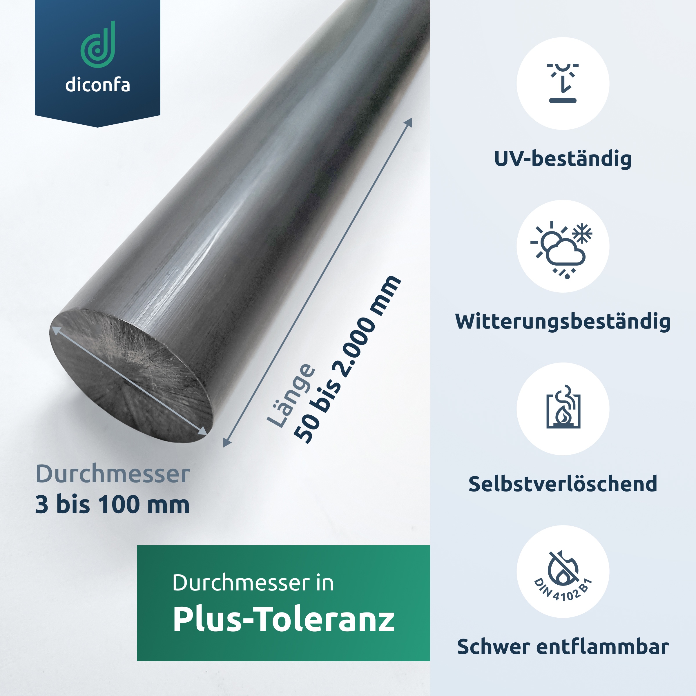 diconfa Hart-PVC Rundstab dunkelgrau nach Maß